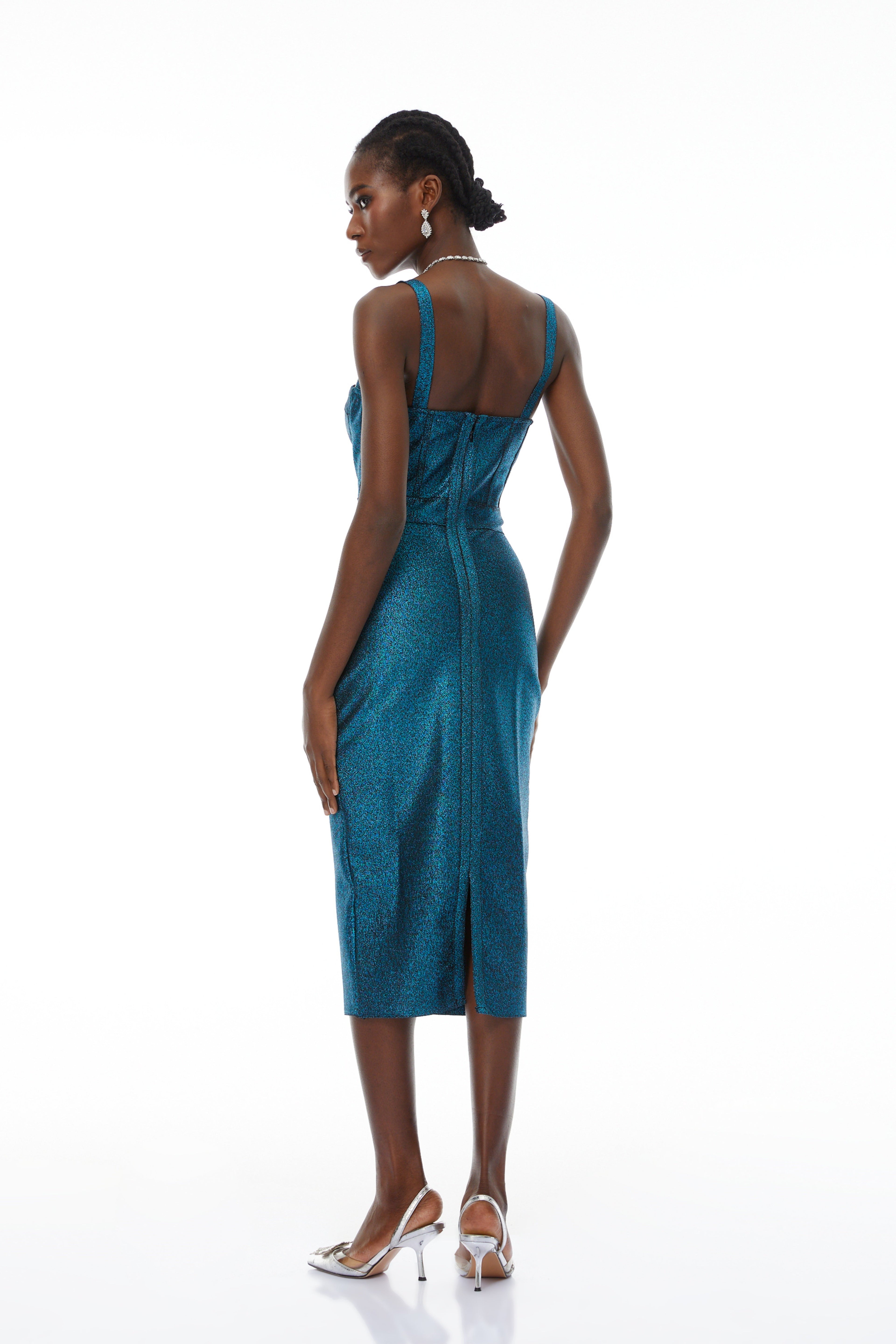 Edwina Blue Bandage Corset Midi Dress