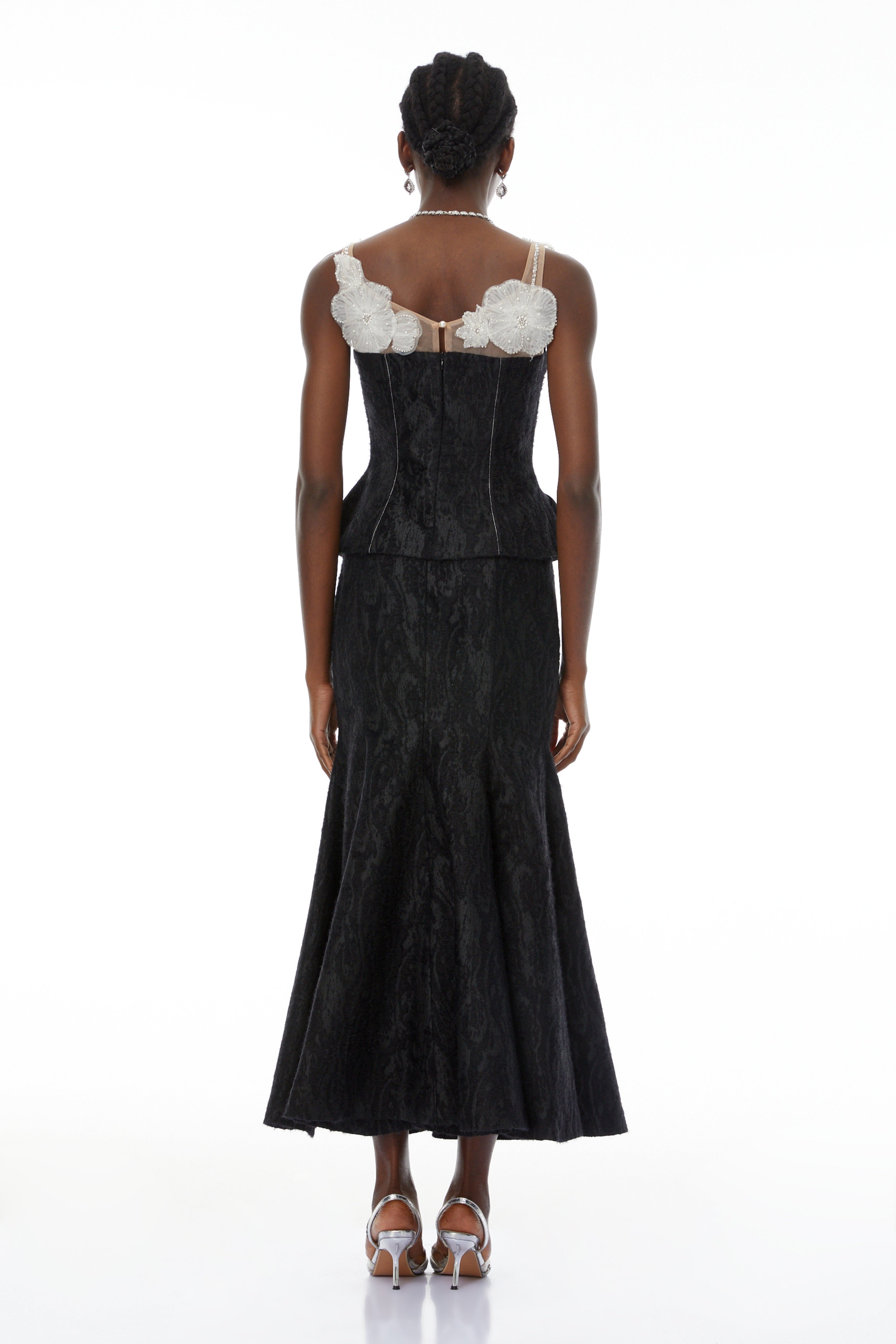 Mina Black Textured Strapless Top & Skirt Set