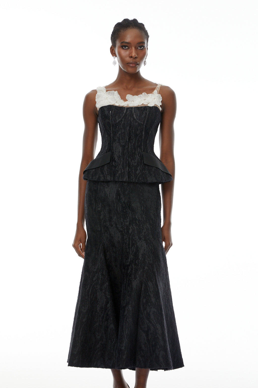 Mina Black Textured Strapless Top & Skirt Set