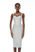 Eric Silver Cinched Waist Midi Dress