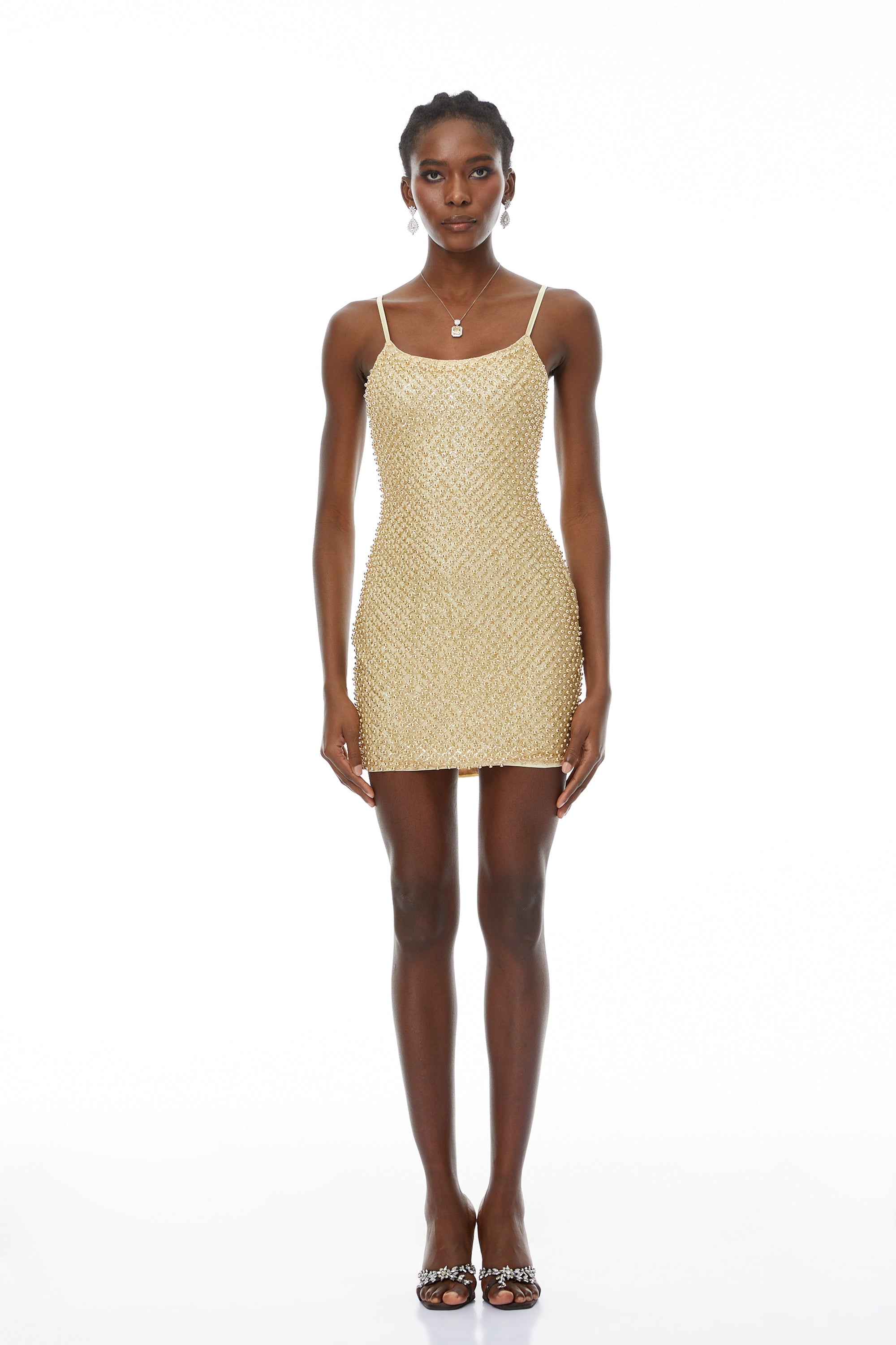 Gaia Gold Beaded Bodycon Mini Dress(Final Sale-US Only)