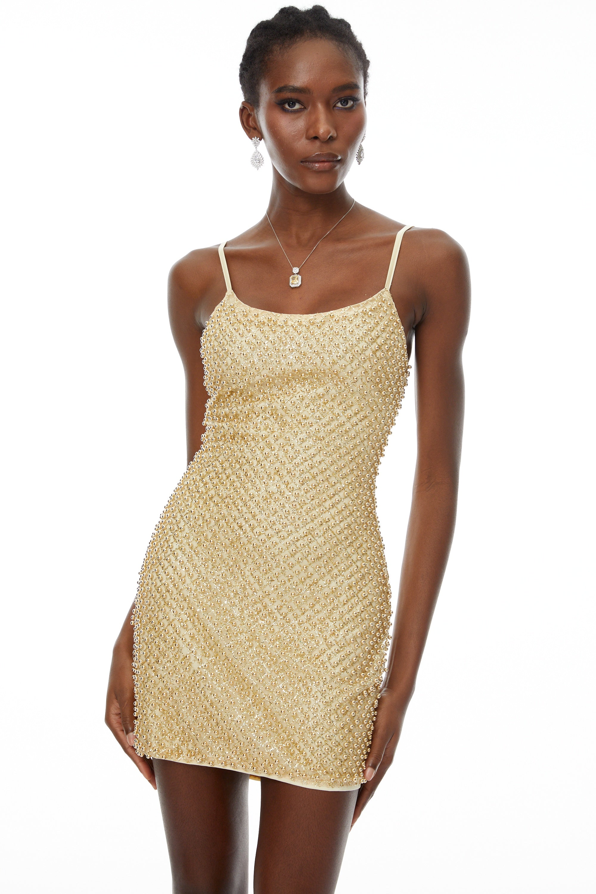 Gaia Gold Beaded Bodycon Mini Dress(Final Sale-US Only)