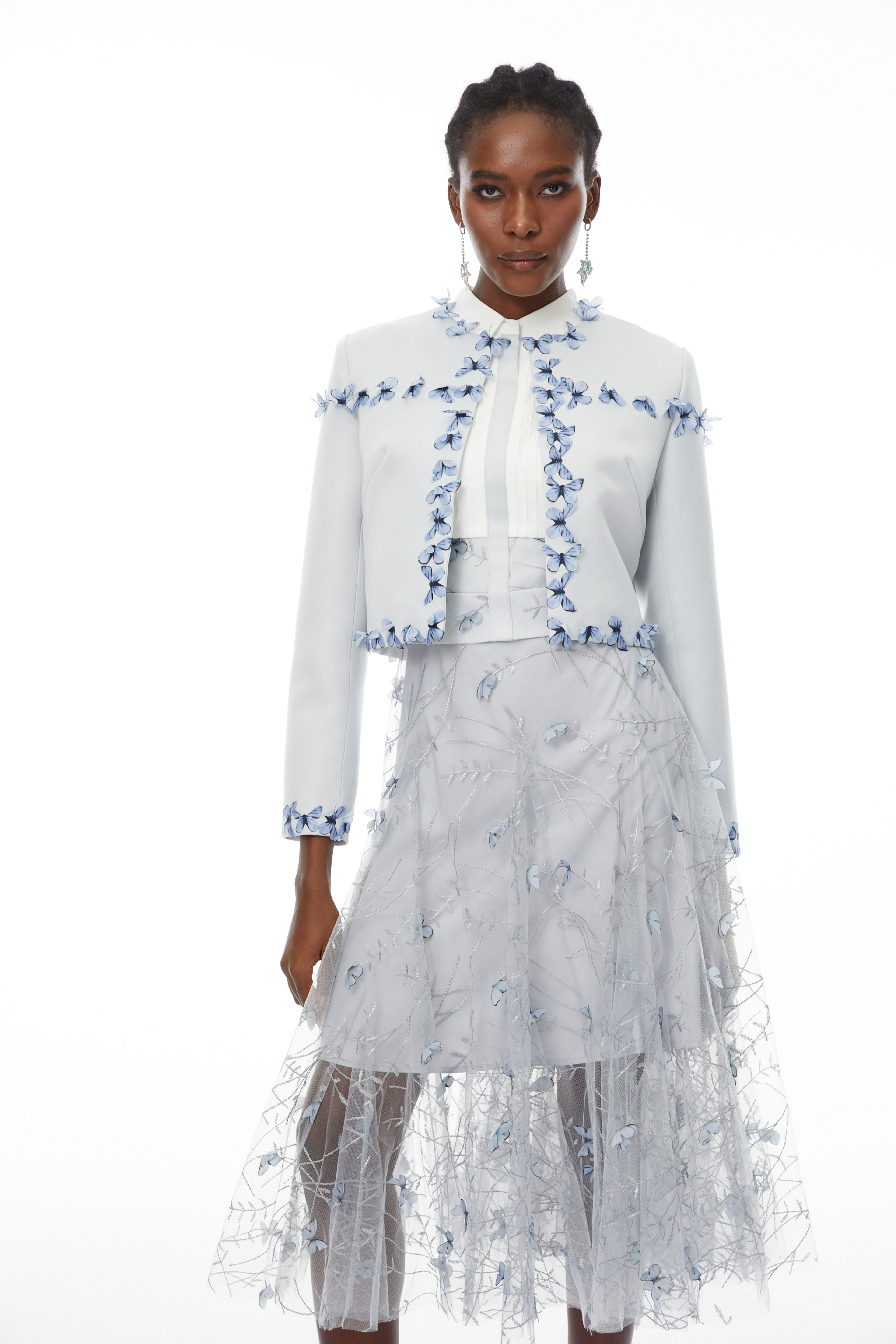 Neve Lavender Floral Appliqué Jacket & Dress Set