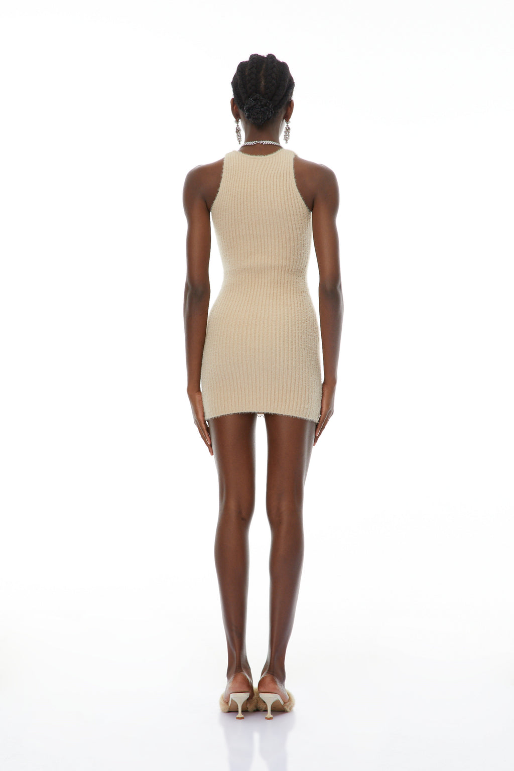 Larisa Neutral Lace Panel Knit Mini Dress