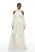 Margot White Cold Shoulder Ruched Maxi Dress