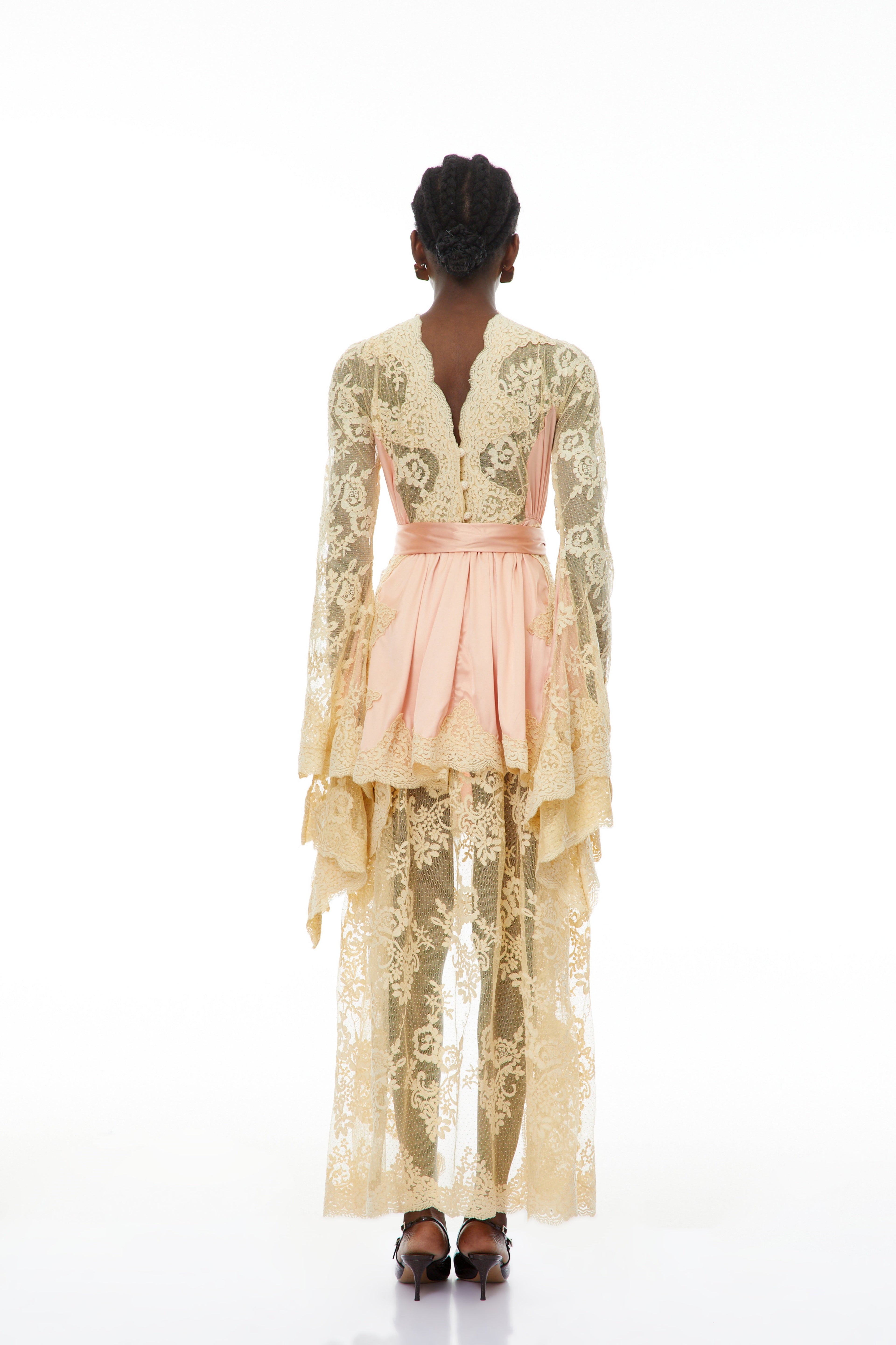 Francesca Pink Self-tie Lace Midi Dress