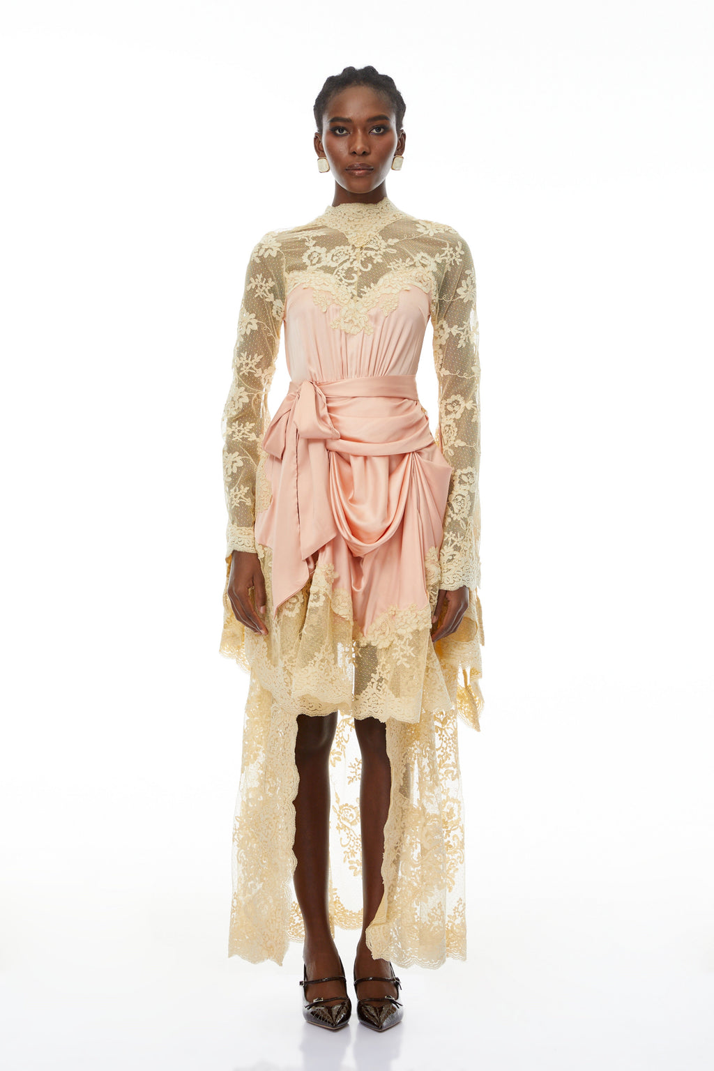 Francesca Pink Self-tie Lace Midi Dress