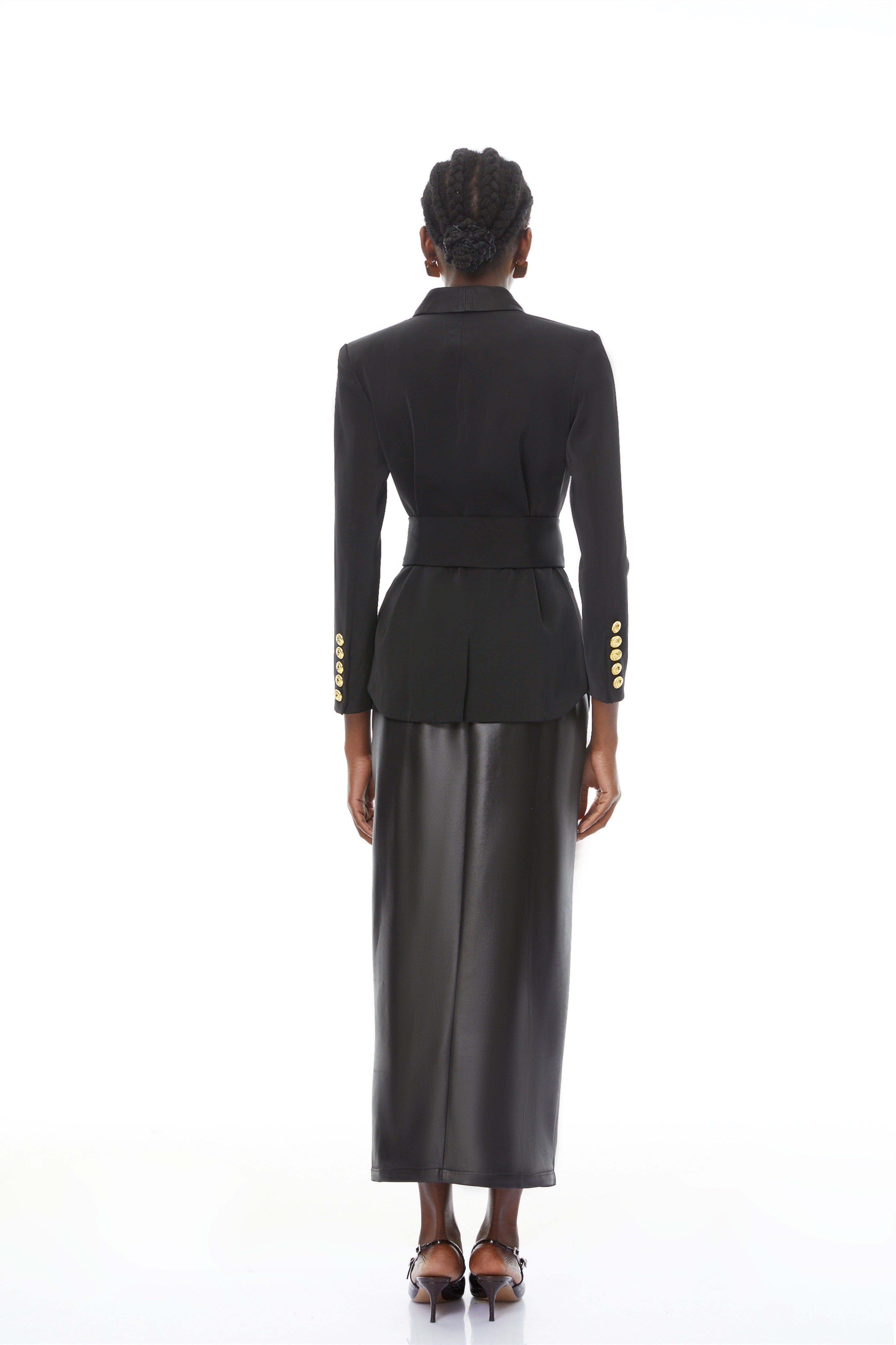 Octavia Black Belted Double-Breasted Blazer