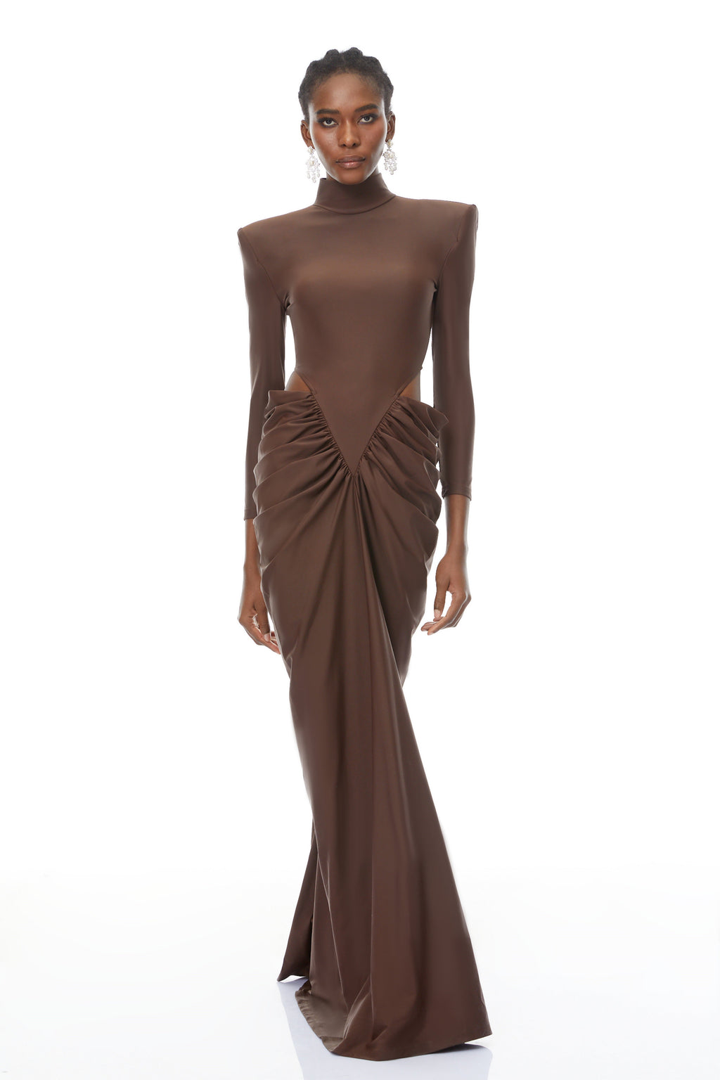 Arlene Brown Cut Out Ruched Maxi Dress