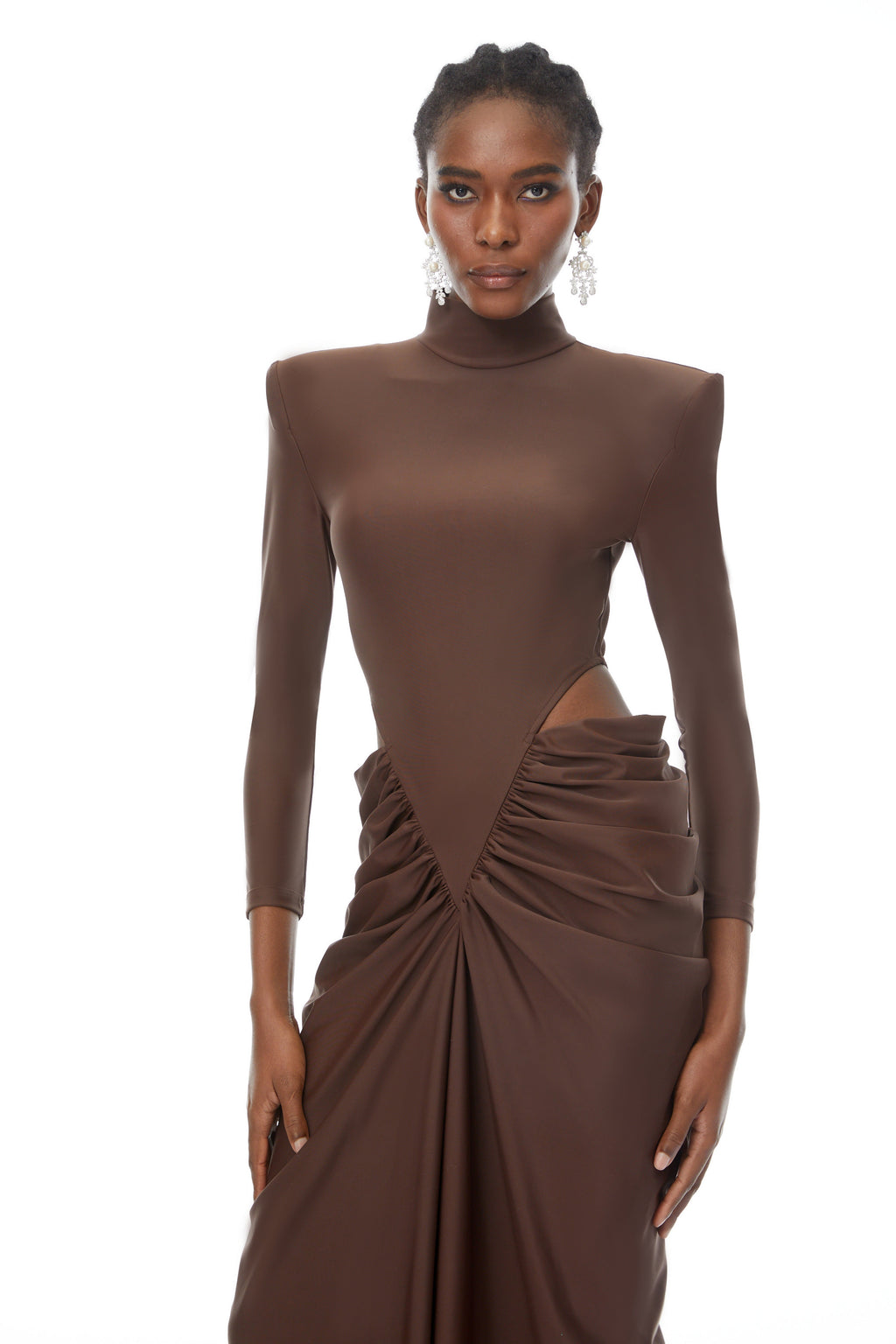 Arlene Brown Cut Out Ruched Maxi Dress