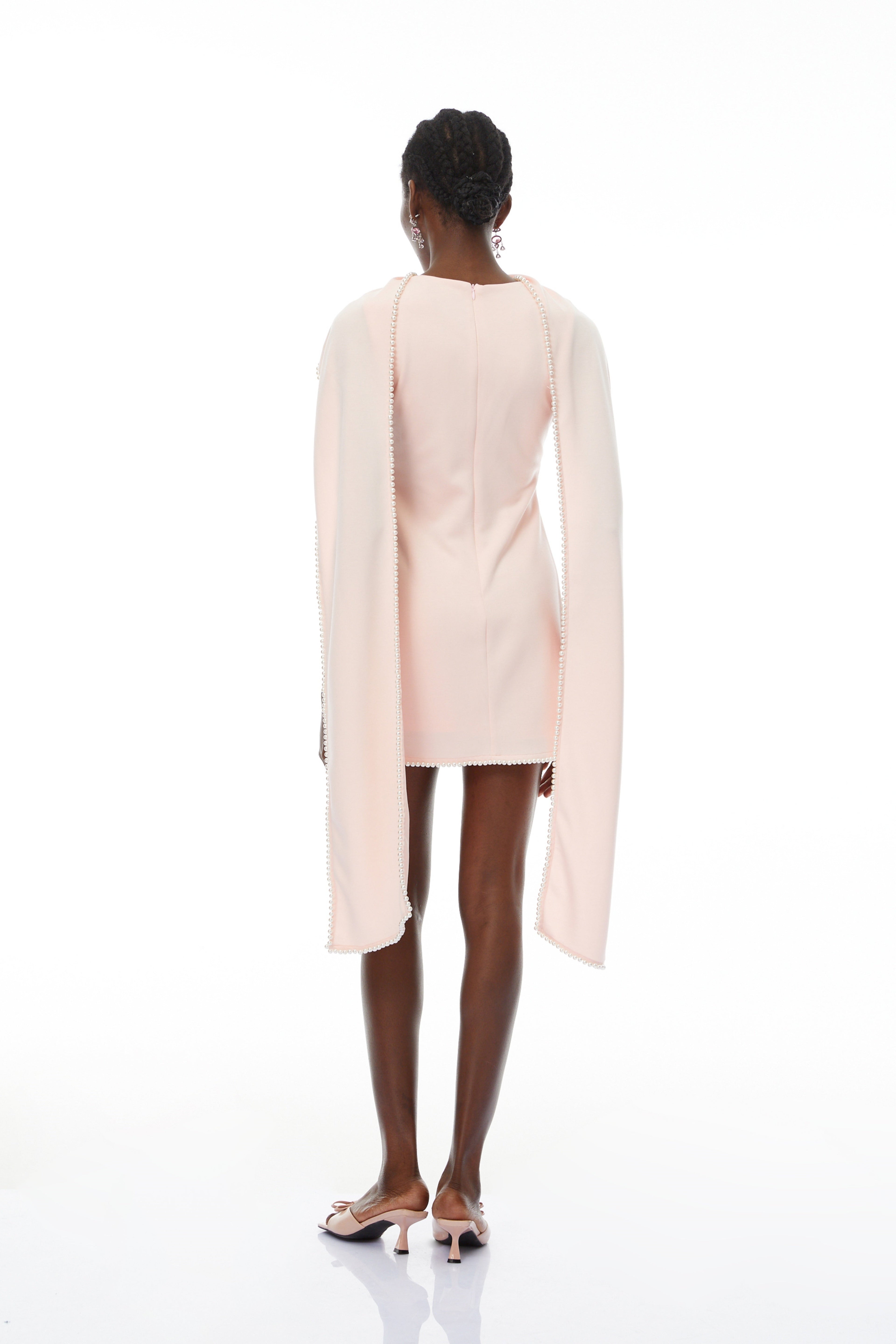 Piroska Pink Sleeveless Pearl Trim Mini Dress