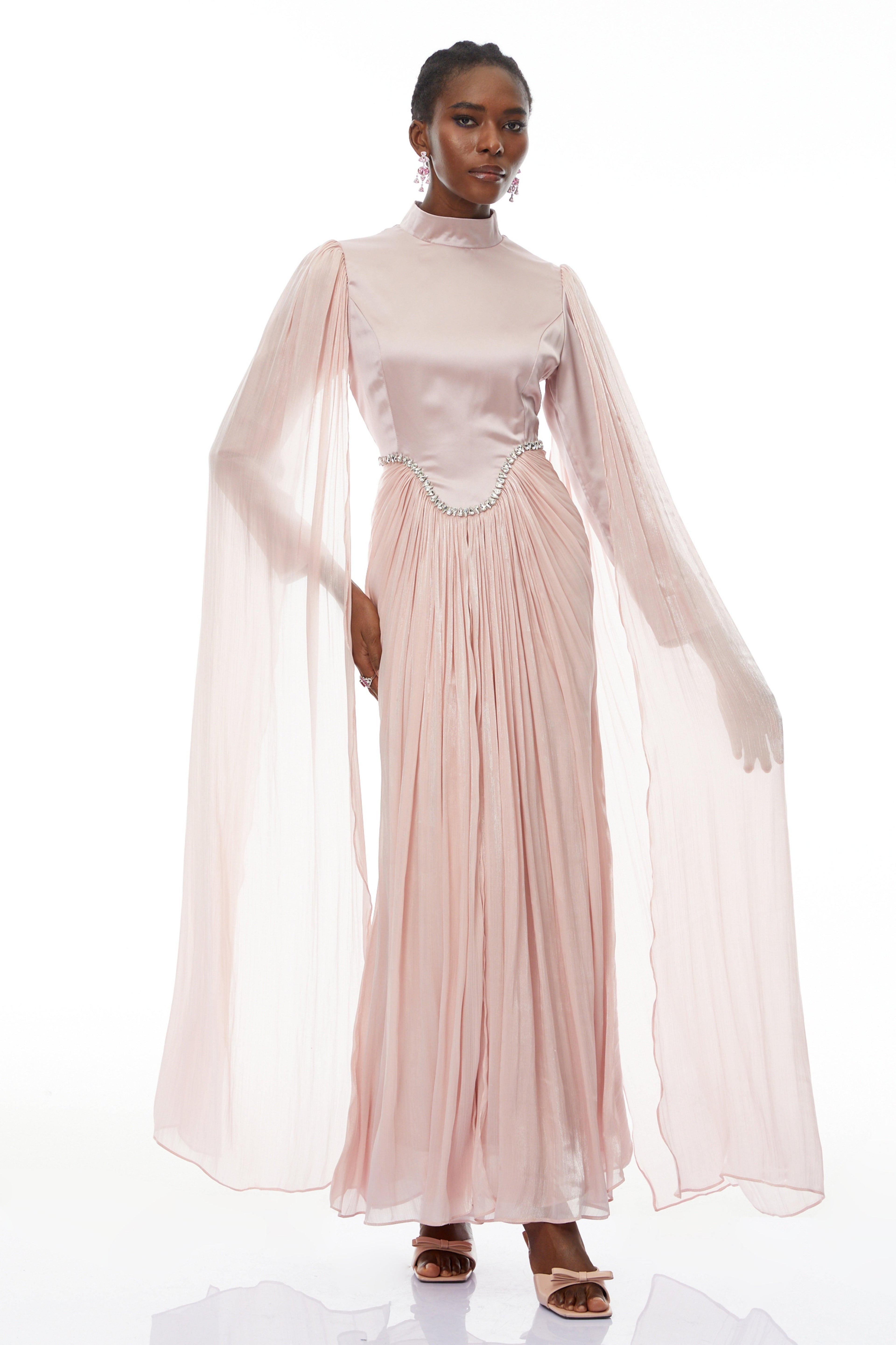 Andrine Pink Crystal Embellished Maxi Dress