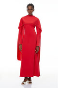 Piroska Red Pearl Trim Shawl Detail Maxi Dress