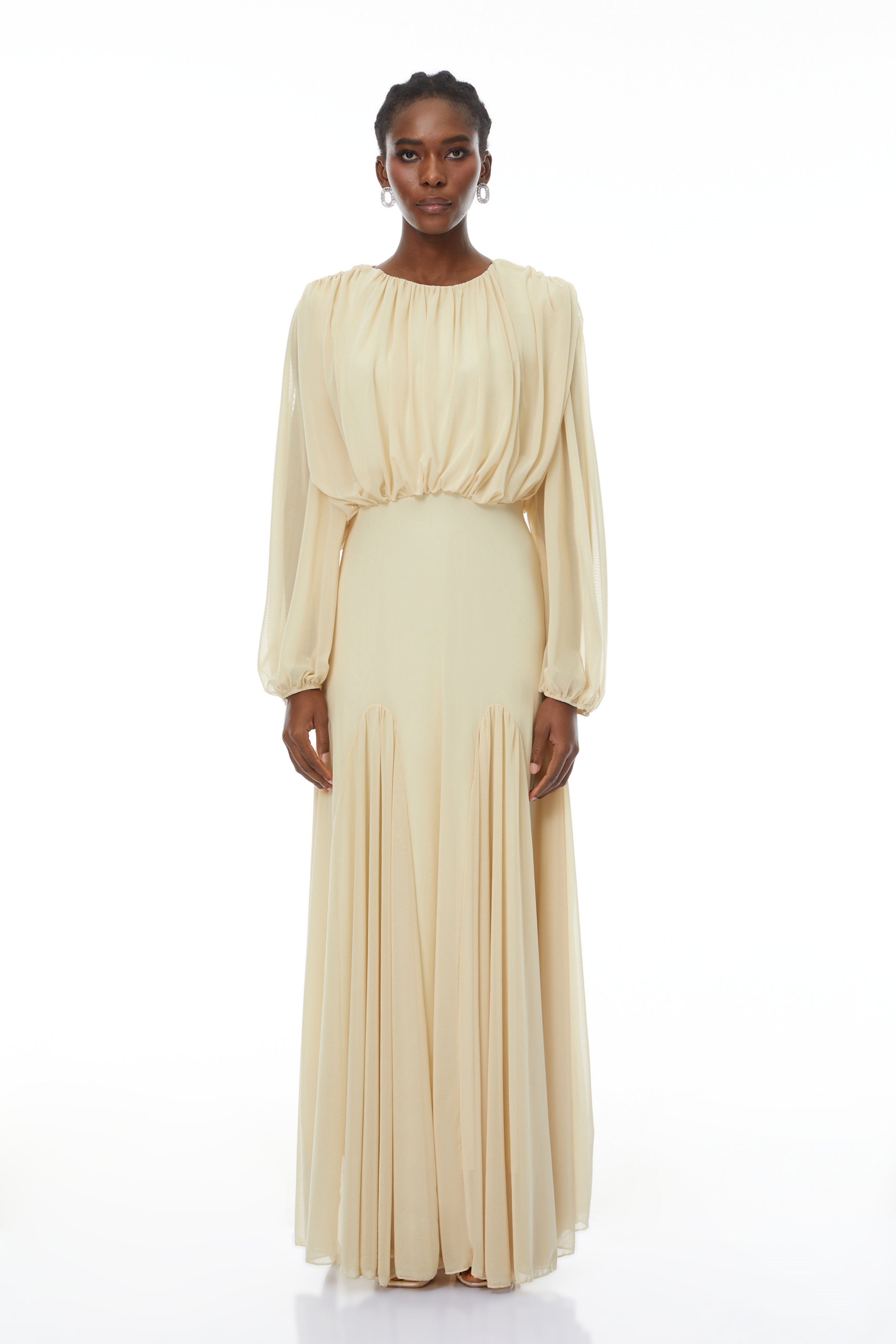 Annabelle Yellow Lantern Sleeve Pleated Maxi Dress (Final Sale-US Only)