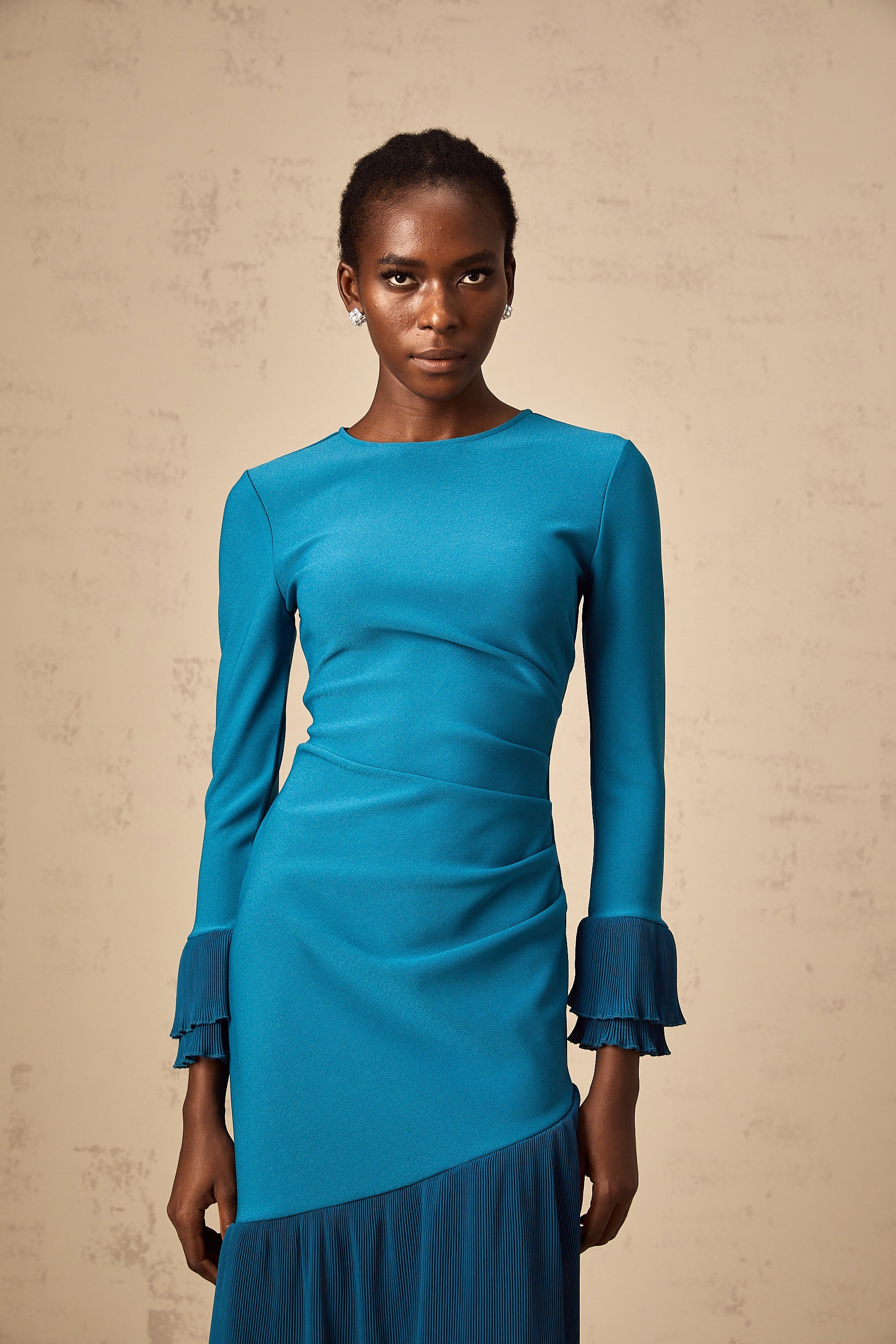 Fleurida ruffled-trim panelled midi dress in Blue (Final Sale-US Only)