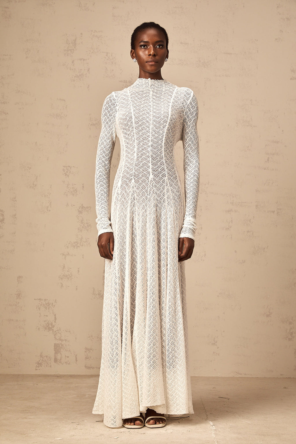 Athena wavy-pattern lace maxi dress in White  (Final Sale-US Only)