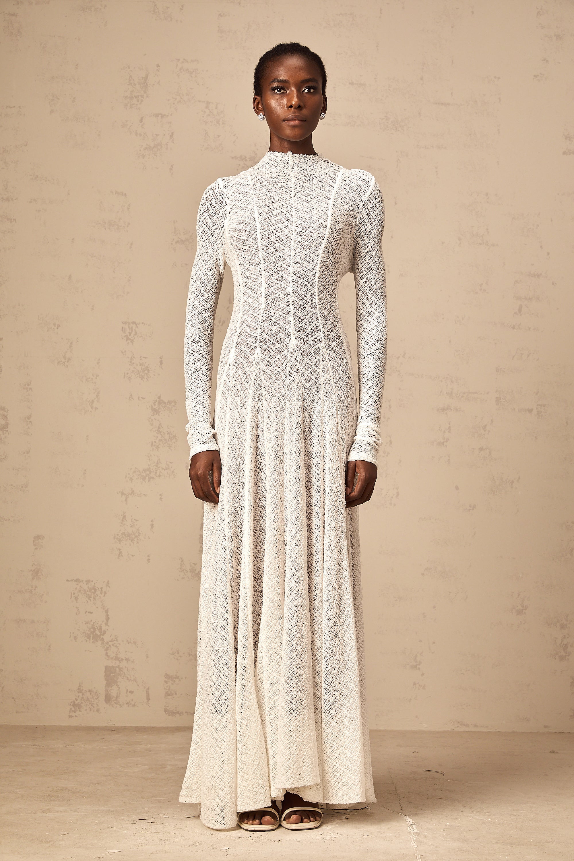 Athena wavy-pattern lace maxi dress in White  (Final Sale-US Only)