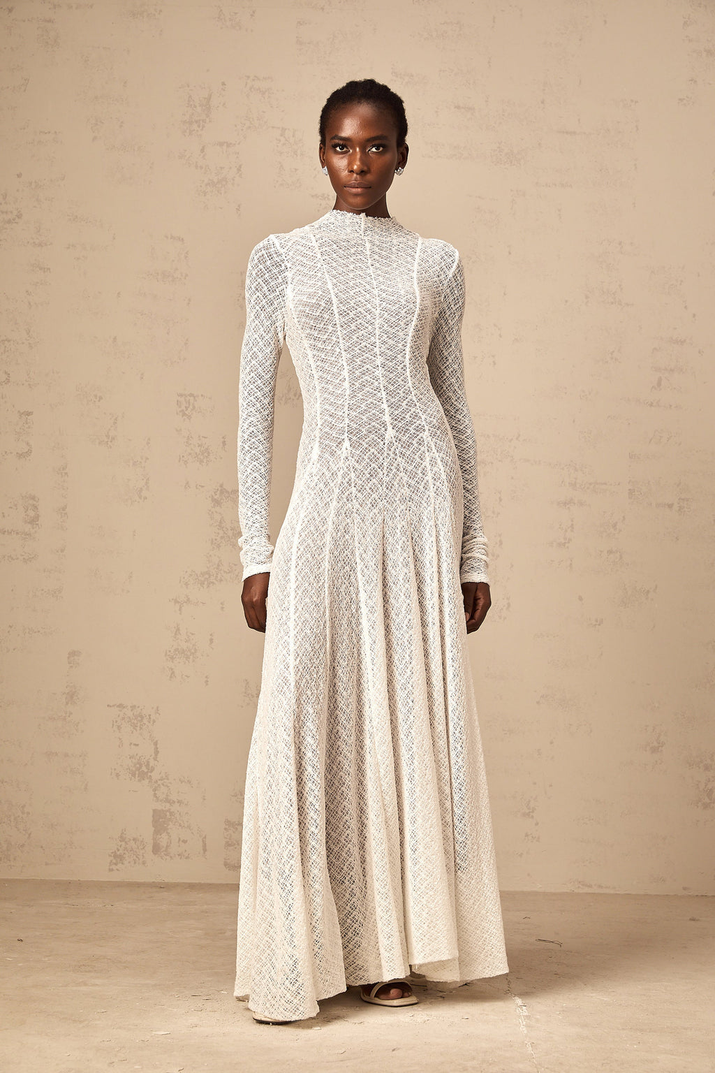 Athena wavy-pattern lace maxi dress in White  (Final Sale-US Only)