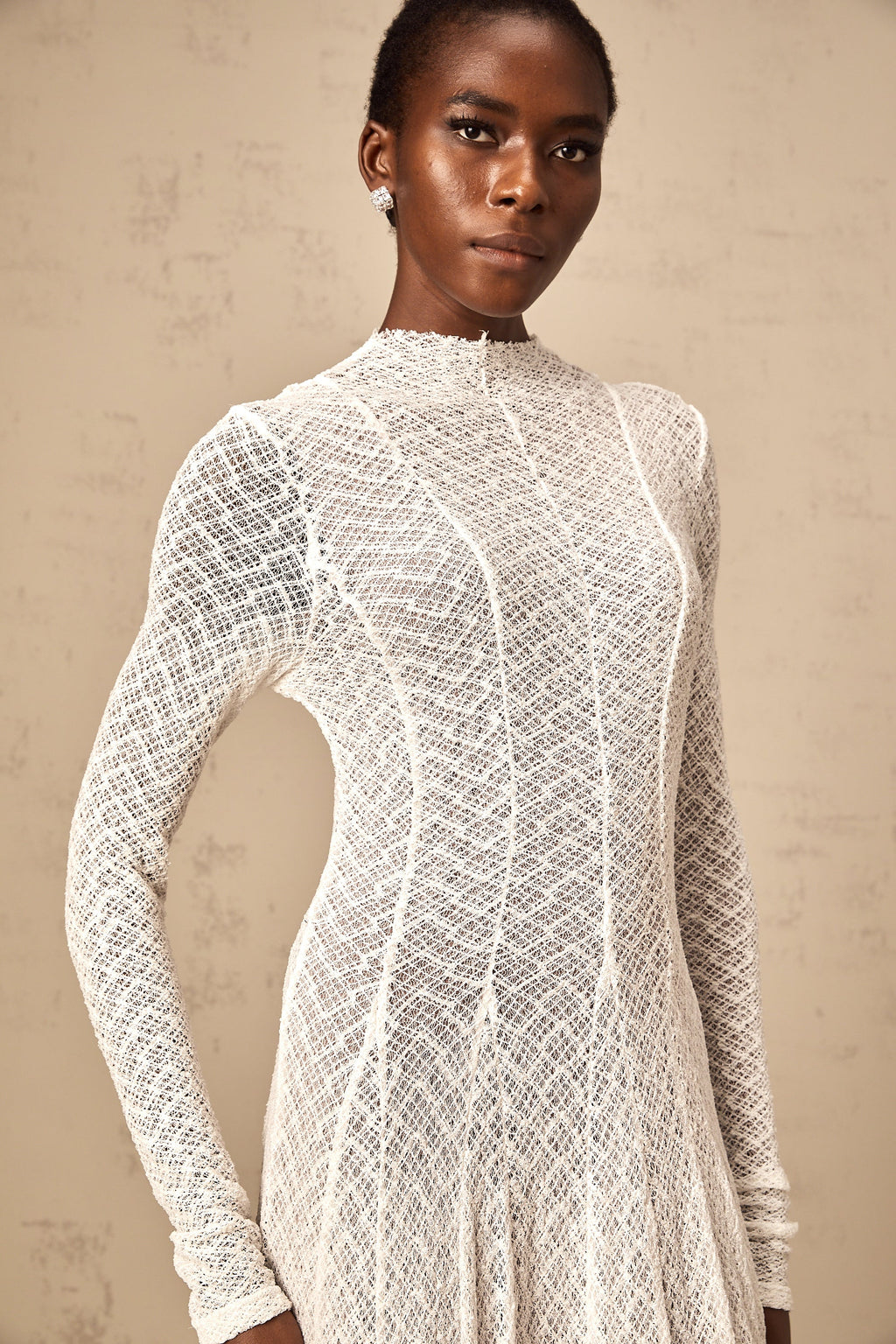 Athena wavy-pattern lace maxi dress in White  (Final Sale-US Only)