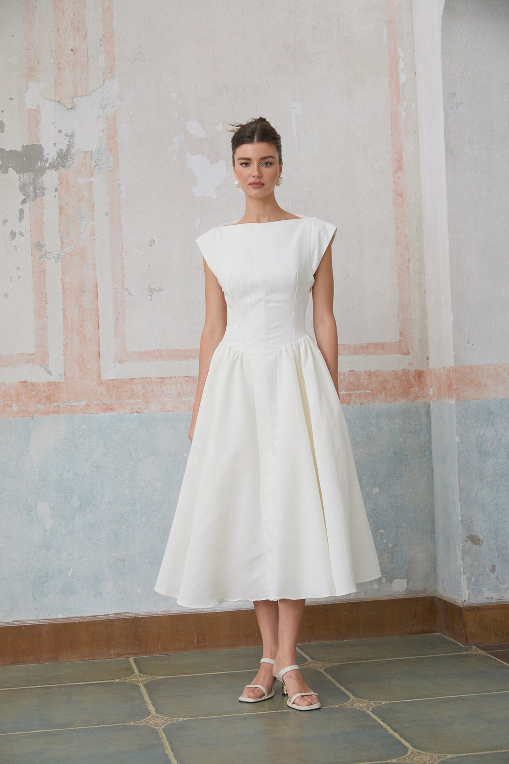 Amandine white open-back cap-sleeve midi dress (Final Sale-US Only)