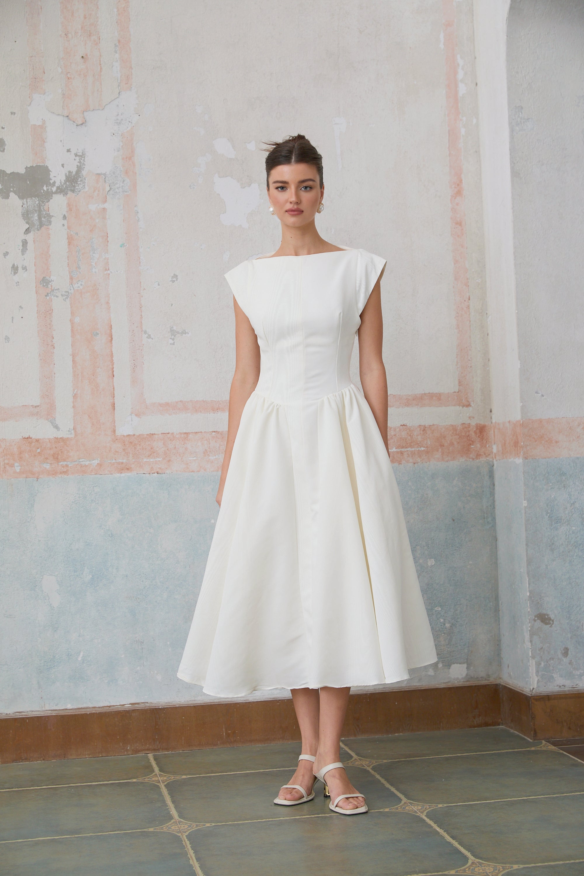Amandine white open-back cap-sleeve midi dress (Final Sale-US Only)