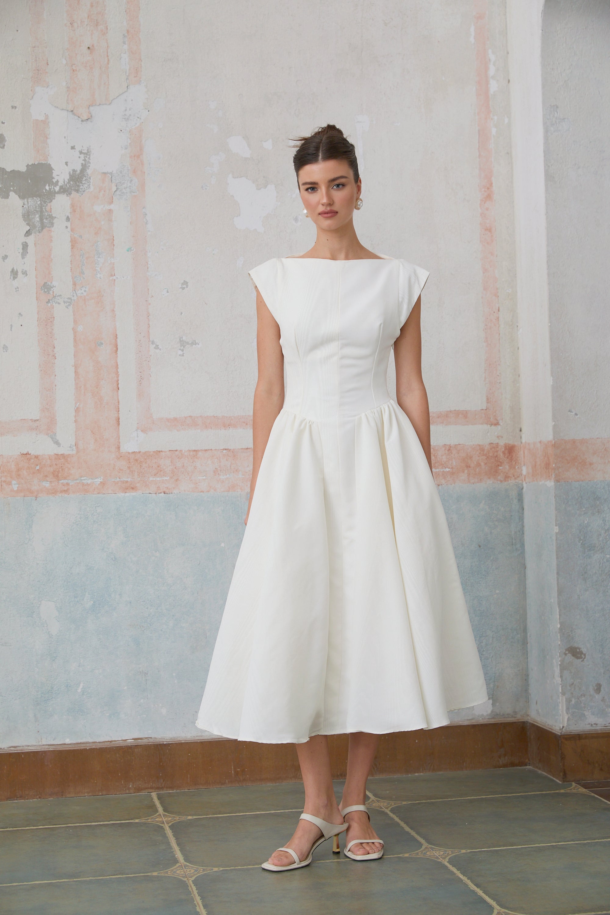 Amandine white open-back cap-sleeve midi dress (Final Sale-US Only)