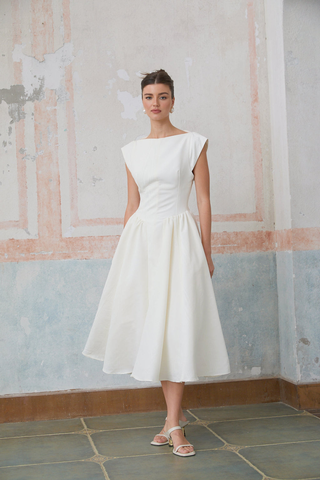 Amandine white open-back cap-sleeve midi dress (Final Sale-US Only)