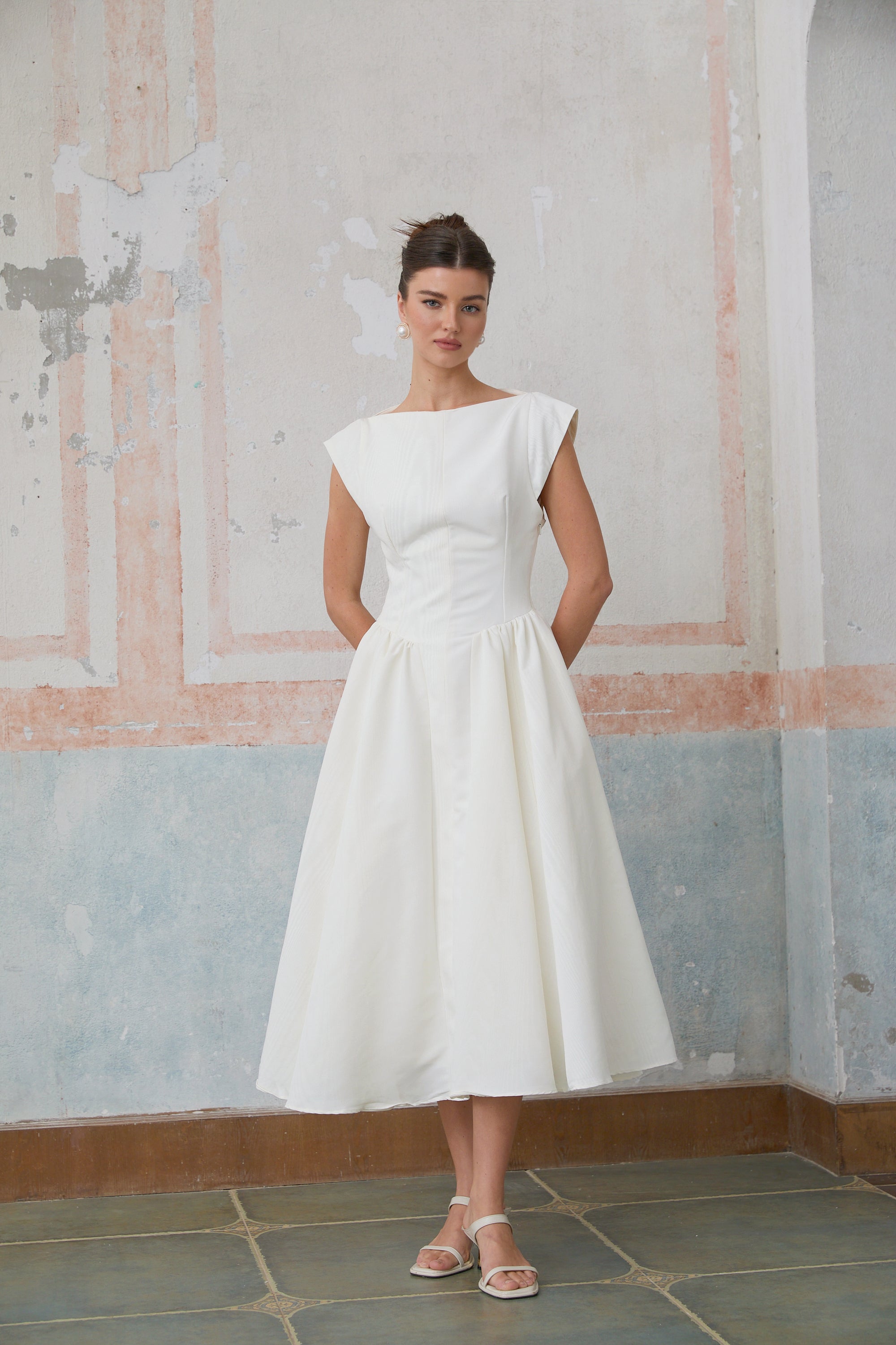 Amandine white open-back cap-sleeve midi dress (Final Sale-US Only)