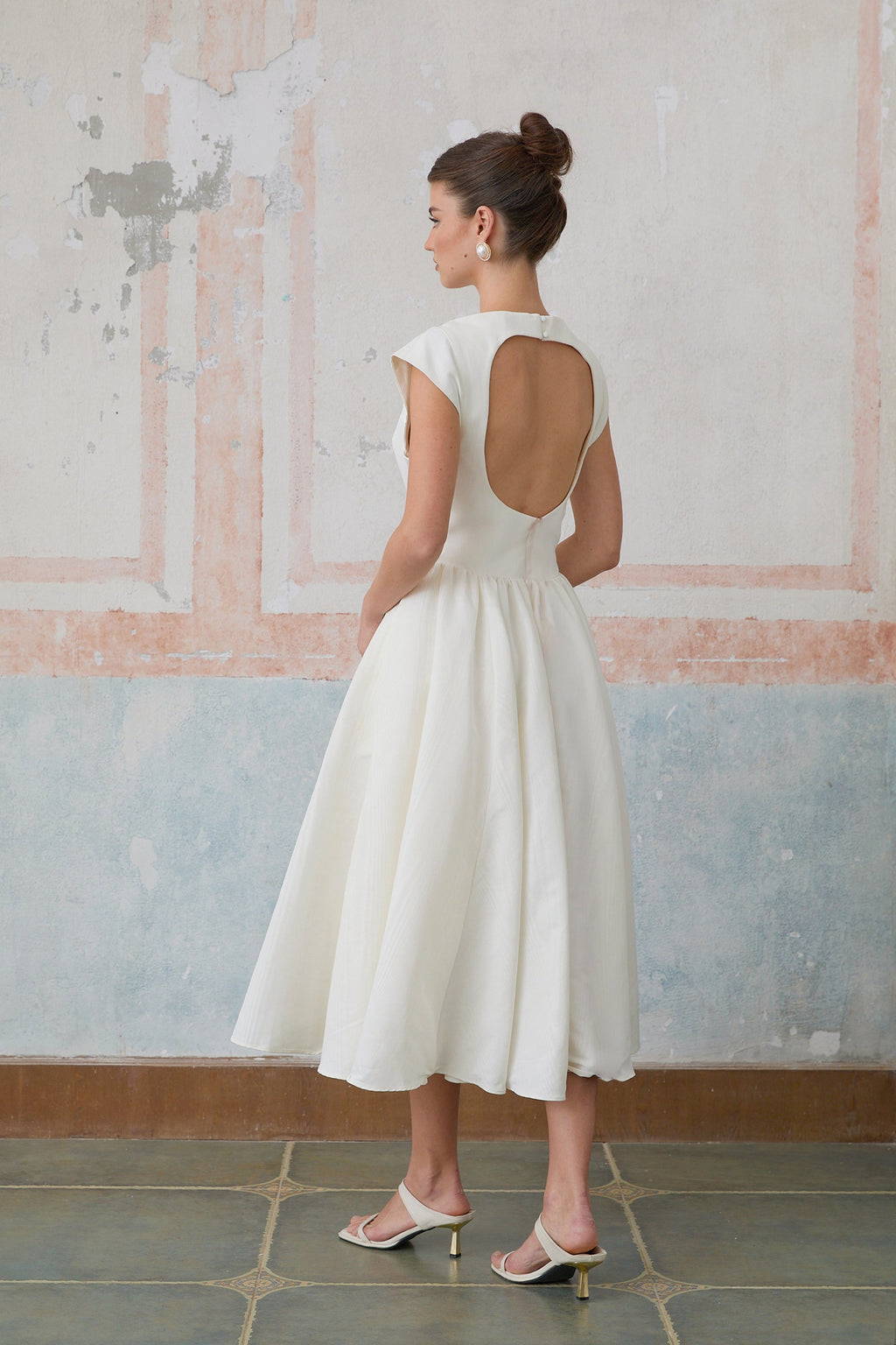 Amandine white open-back cap-sleeve midi dress (Final Sale-US Only)