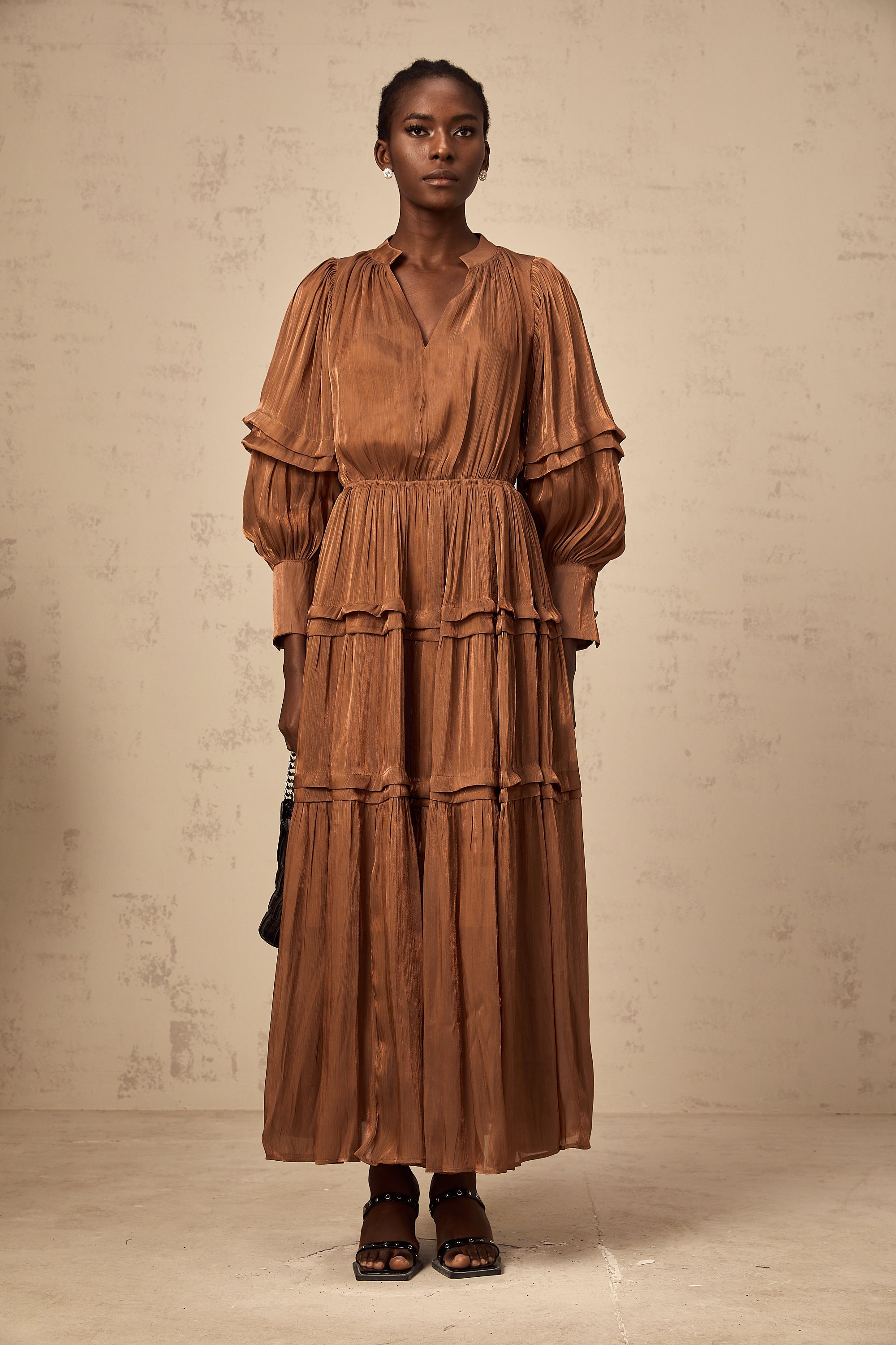 Emma brown ruffled-trim tiered maxi dress (Final Sale-US Only)