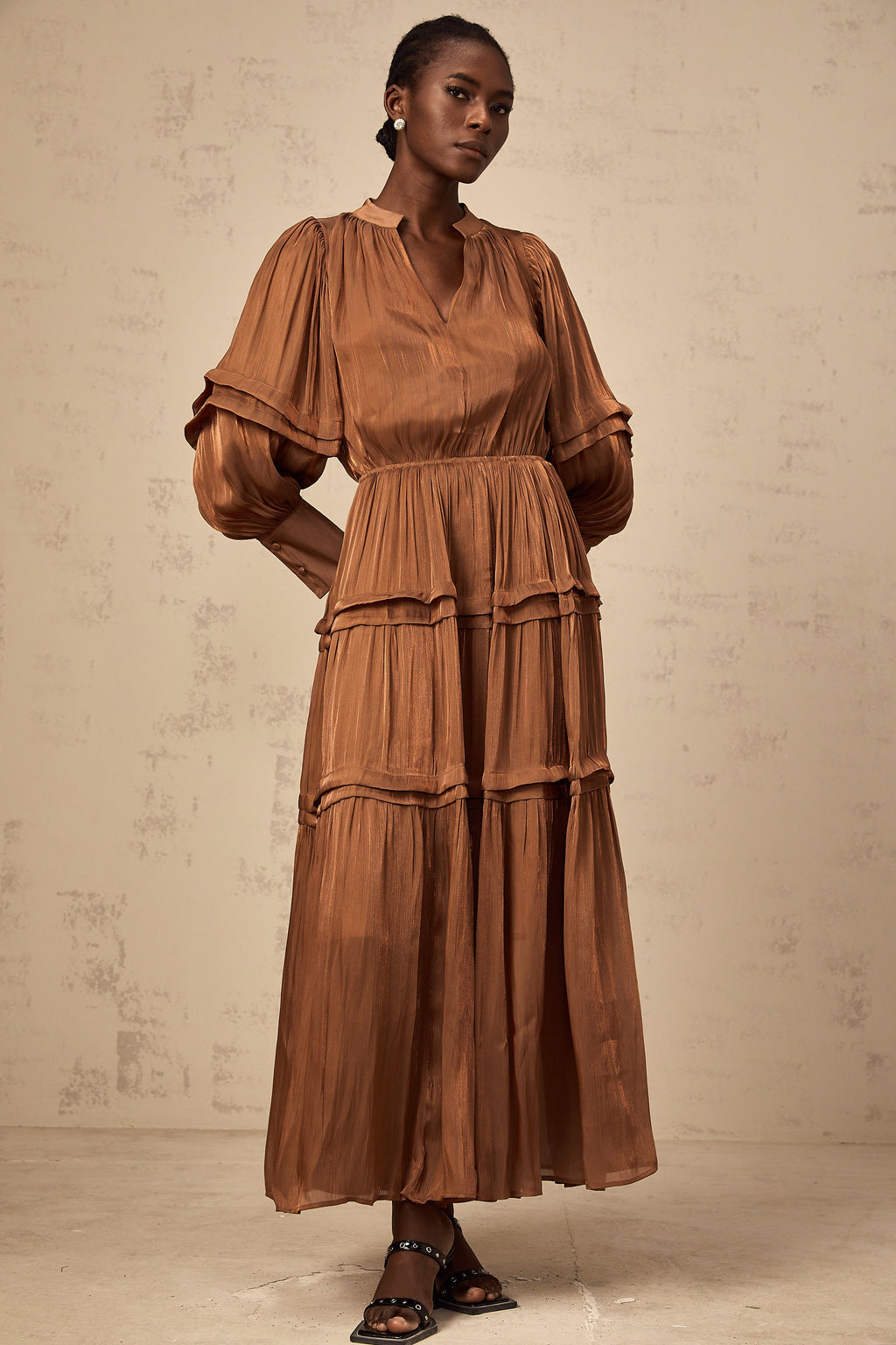 Emma brown ruffled-trim tiered maxi dress (Final Sale-US Only)