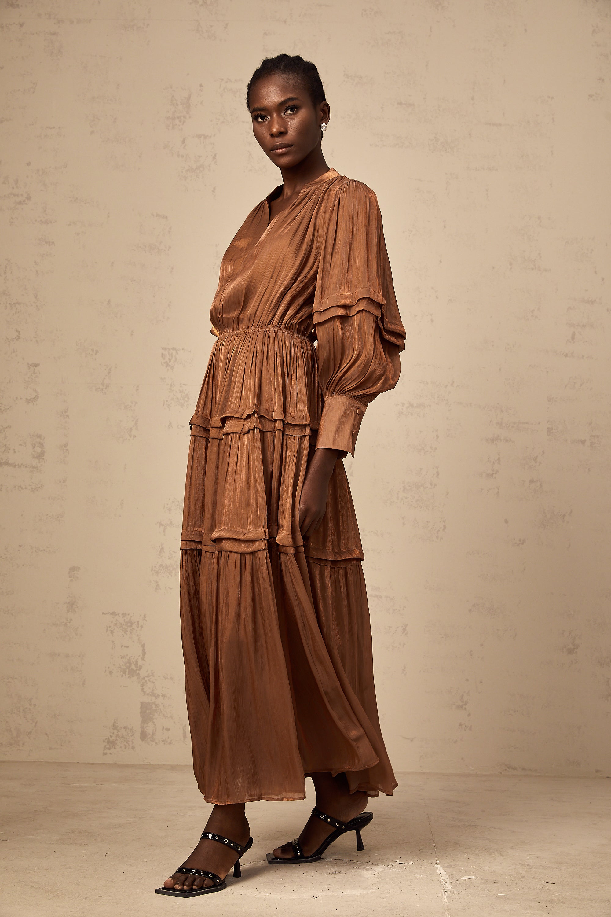 Emma brown ruffled-trim tiered maxi dress (Final Sale-US Only)