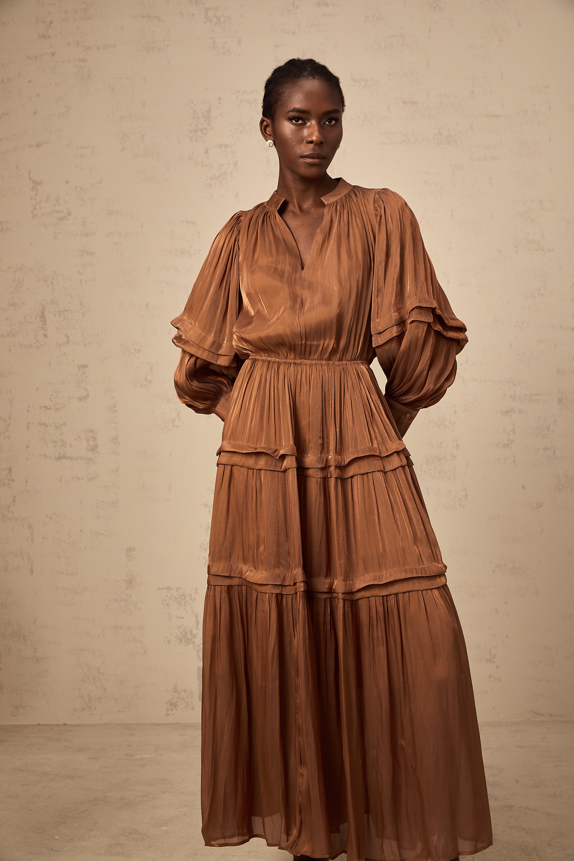 Emma brown ruffled-trim tiered maxi dress (Final Sale-US Only)