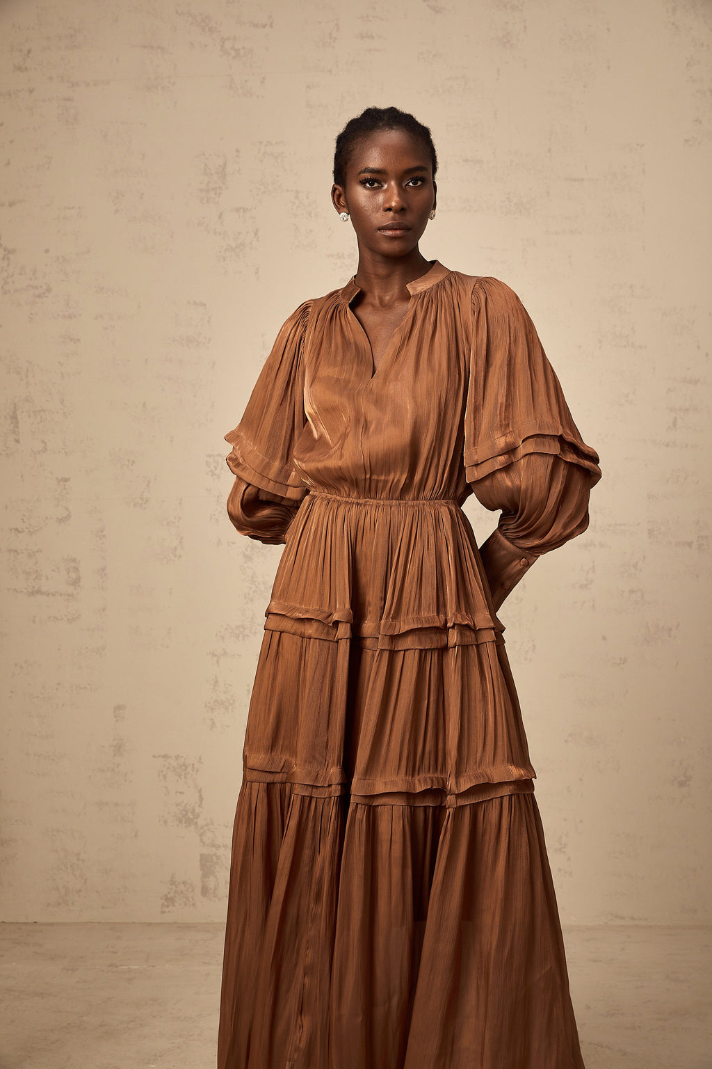 Emma brown ruffled-trim tiered maxi dress (Final Sale-US Only)