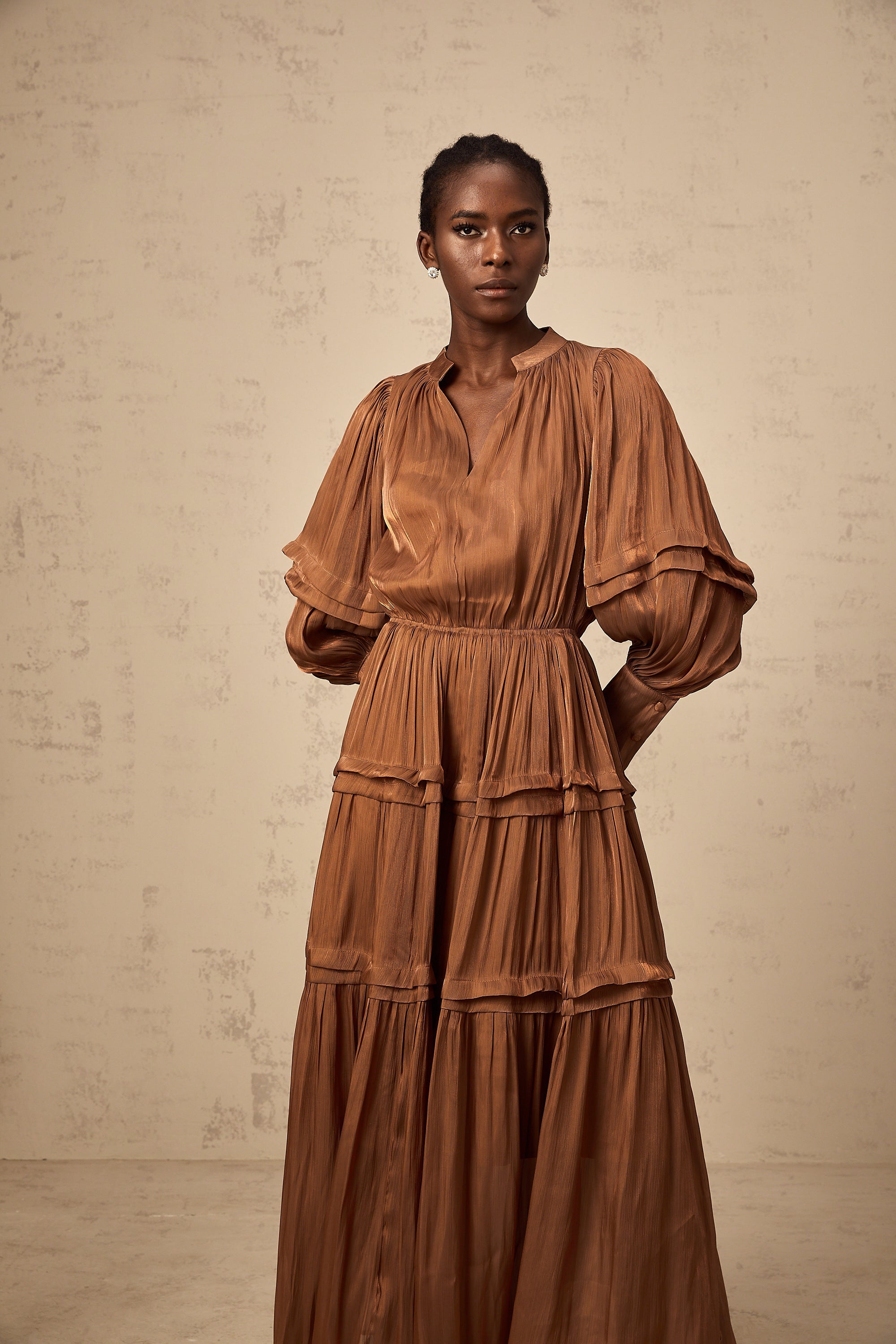 Emma brown ruffled-trim tiered maxi dress (Final Sale-US Only)