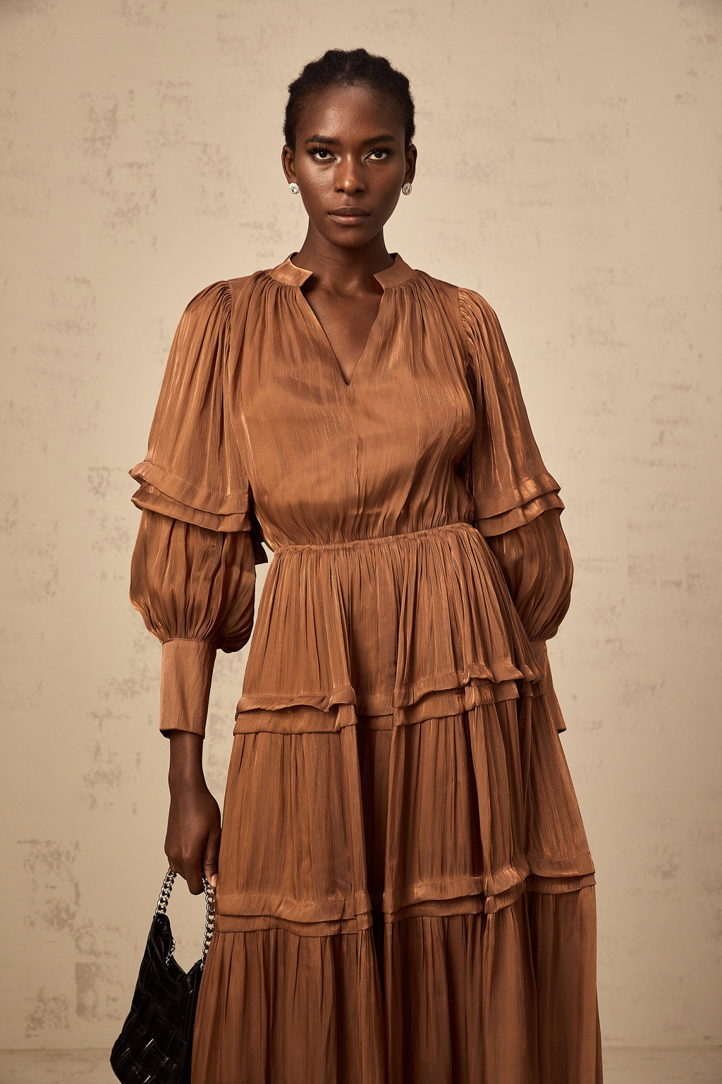 Emma brown ruffled-trim tiered maxi dress (Final Sale-US Only)