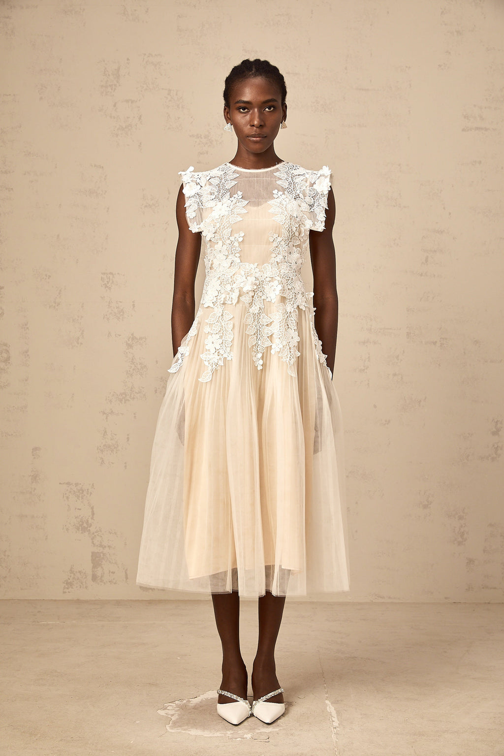 Annabelle Flower-appliqué Tulle Midi Dress (Final Sale-US Only)