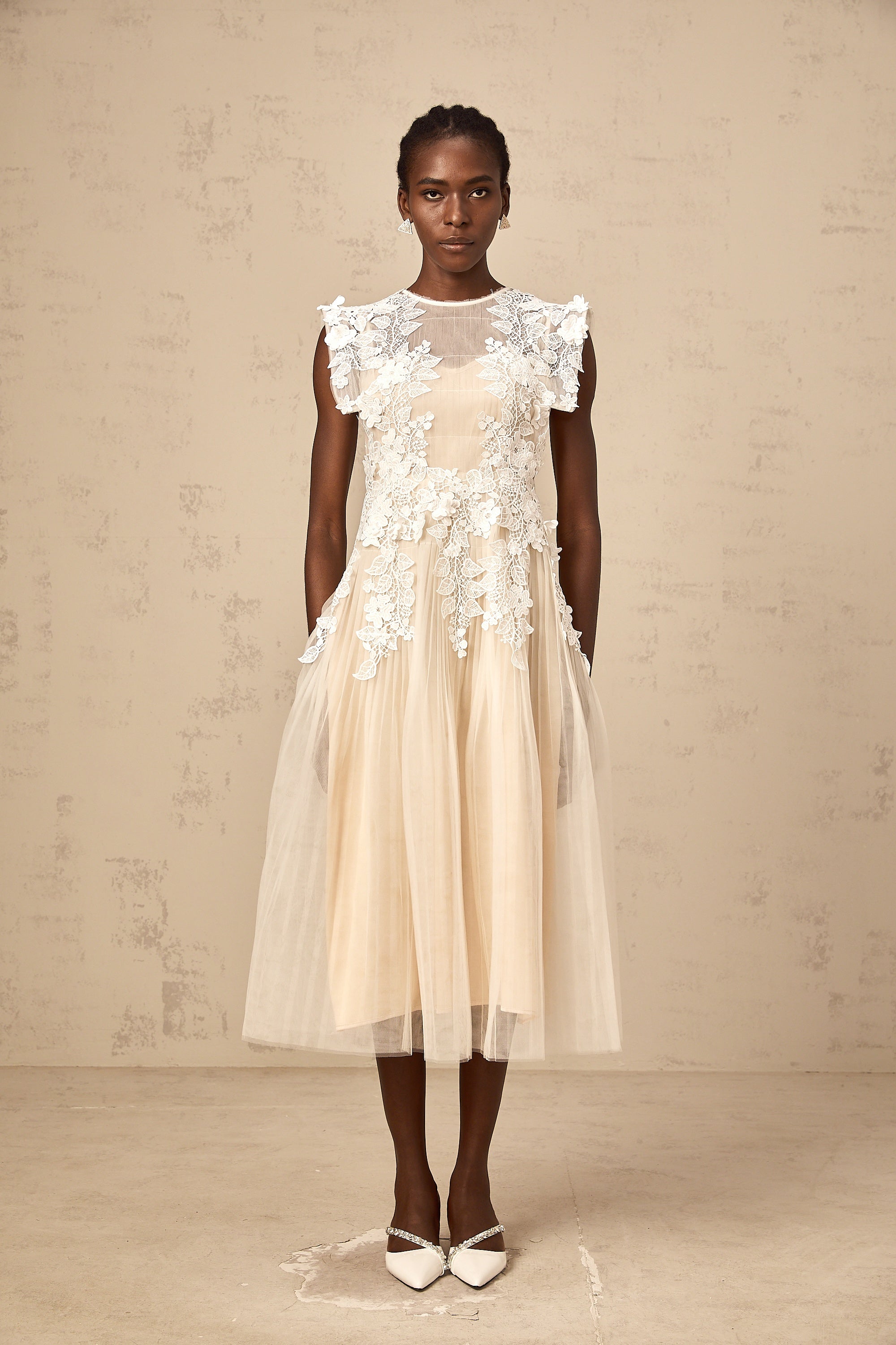 Annabelle Flower-appliqué Tulle Midi Dress (Final Sale-US Only)