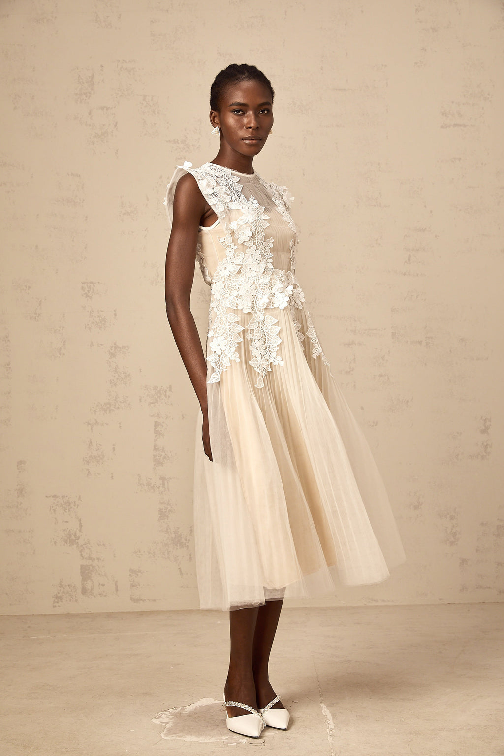 Annabelle Flower-appliqué Tulle Midi Dress (Final Sale-US Only)