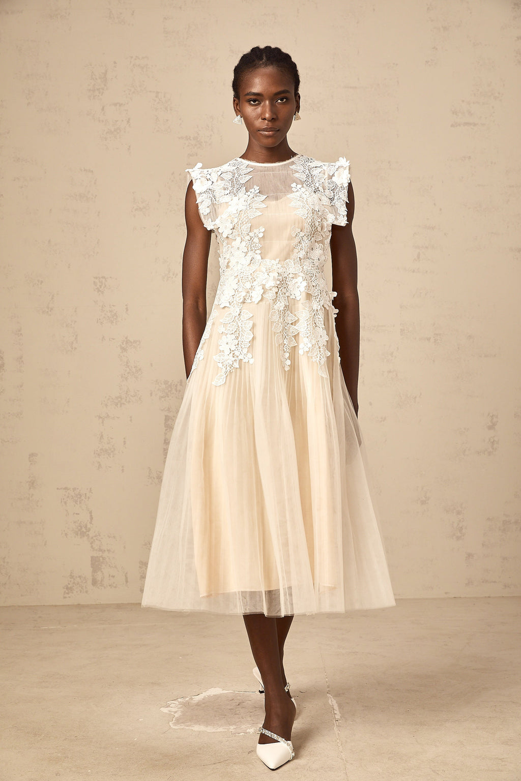 Annabelle Flower-appliqué Tulle Midi Dress (Final Sale-US Only)