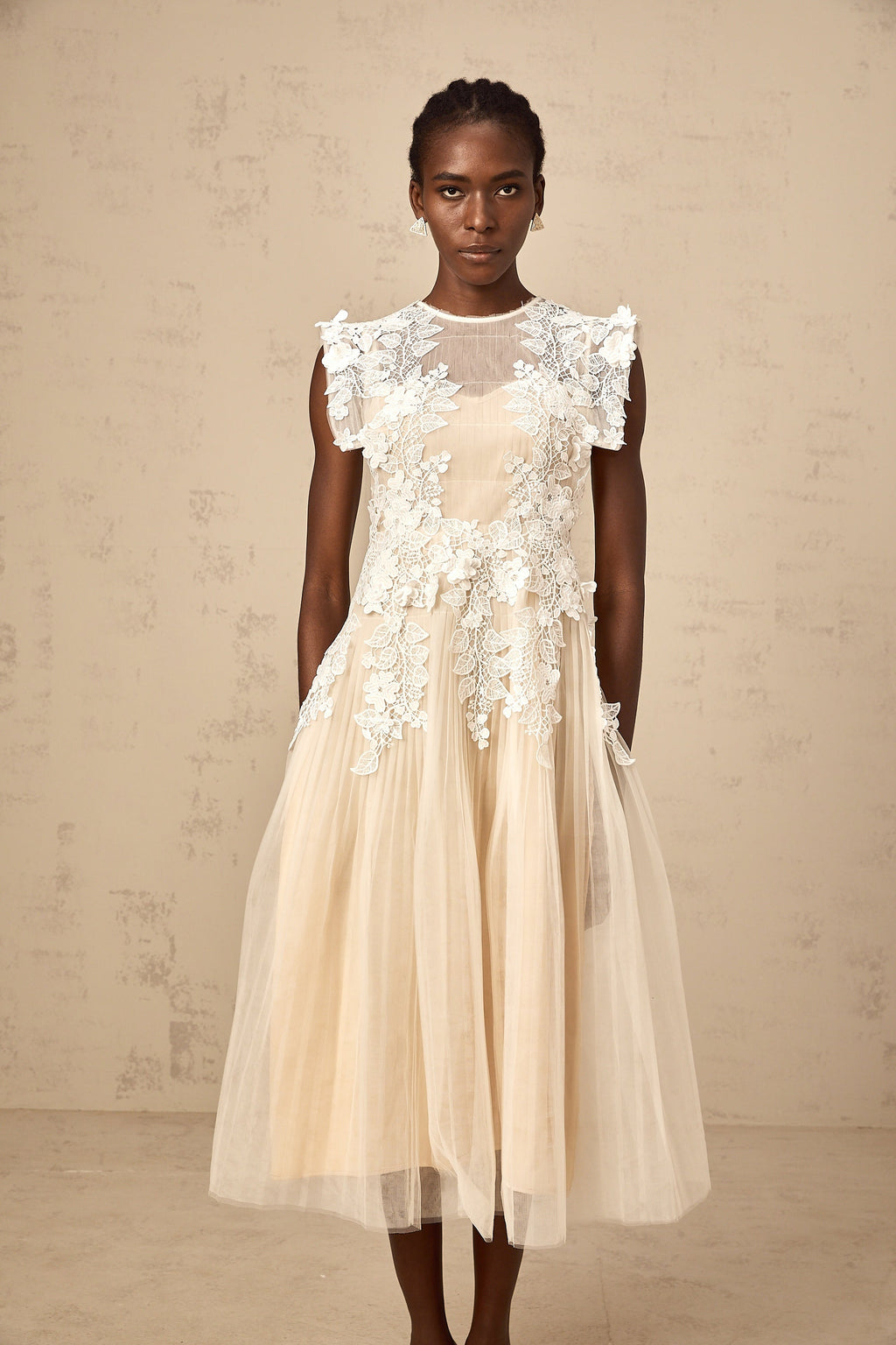 Annabelle Flower-appliqué Tulle Midi Dress (Final Sale-US Only)