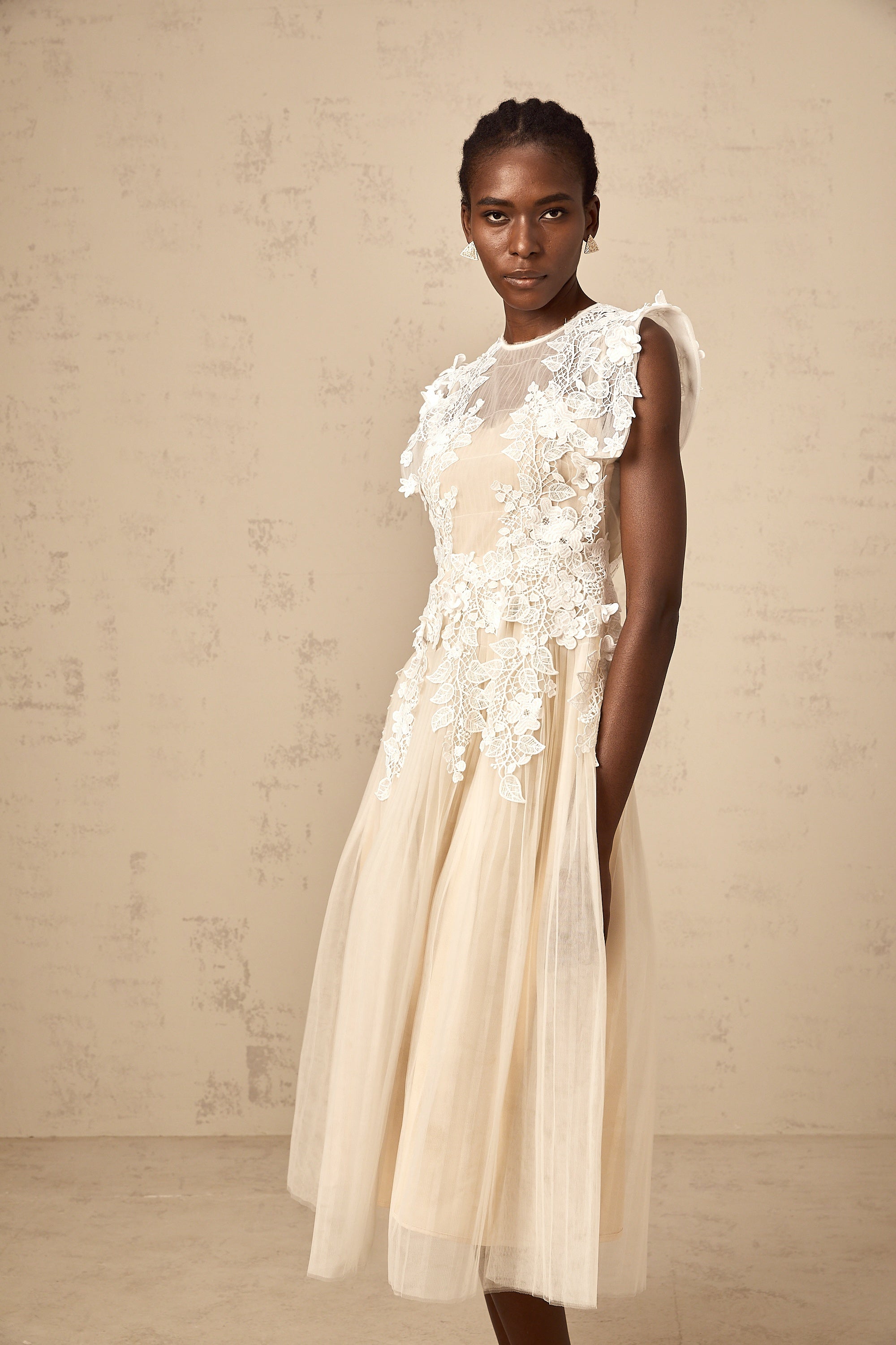 Annabelle Flower-appliqué Tulle Midi Dress (Final Sale-US Only)