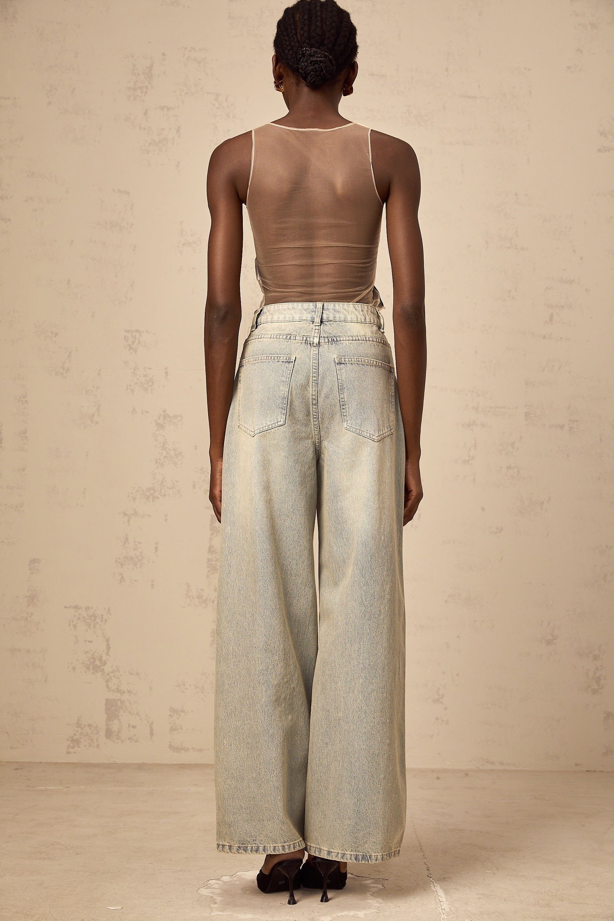 Sandrine blue denim semi-sheer bodysuit (Final Sale)