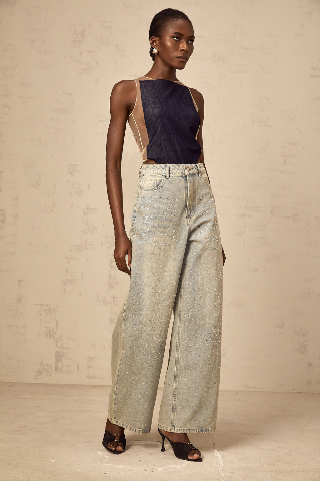 Sandrine blue denim semi-sheer bodysuit (Final Sale)