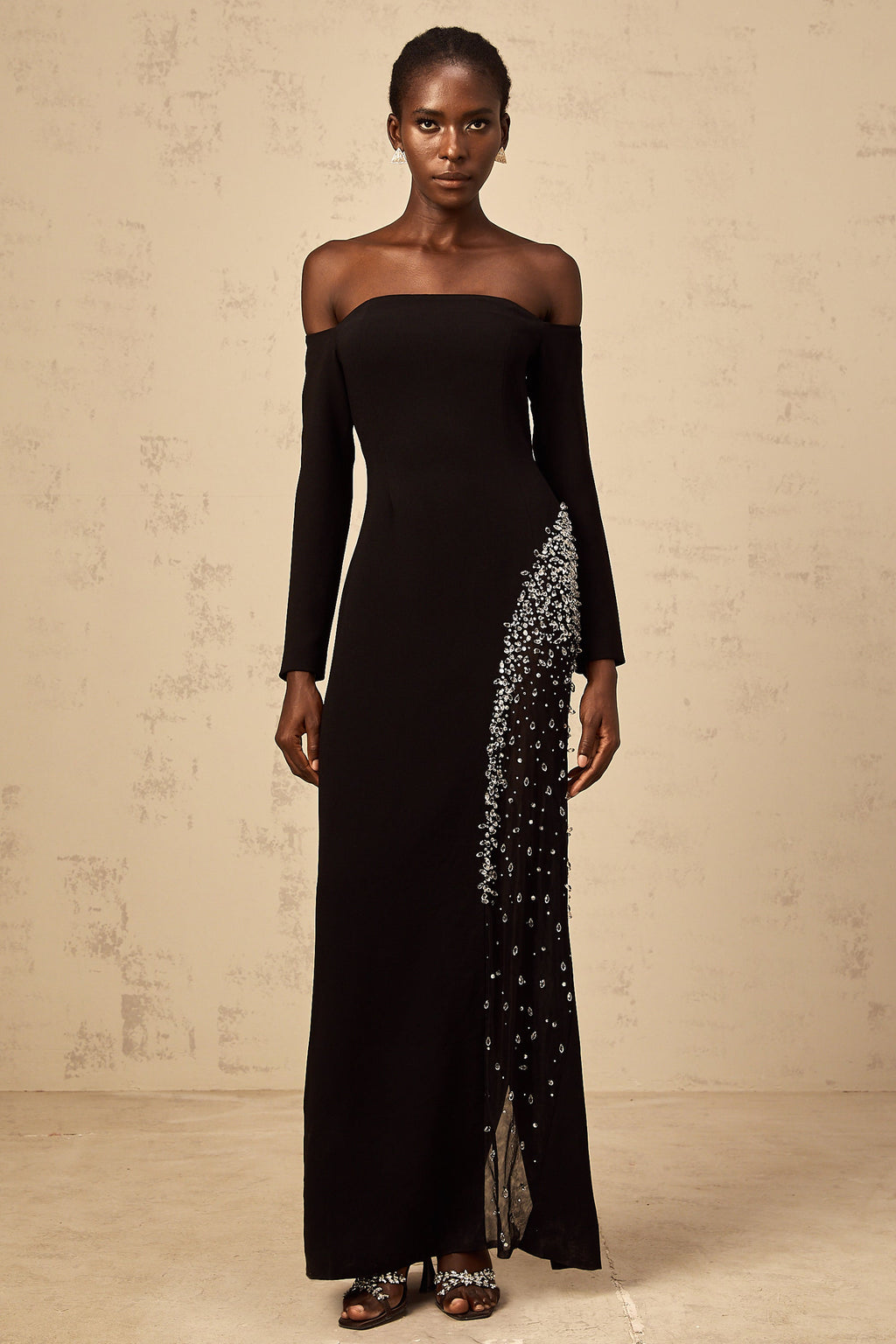 Hyacinthe black mesh-panel embellished maxi dress (Final Sale-US Only)