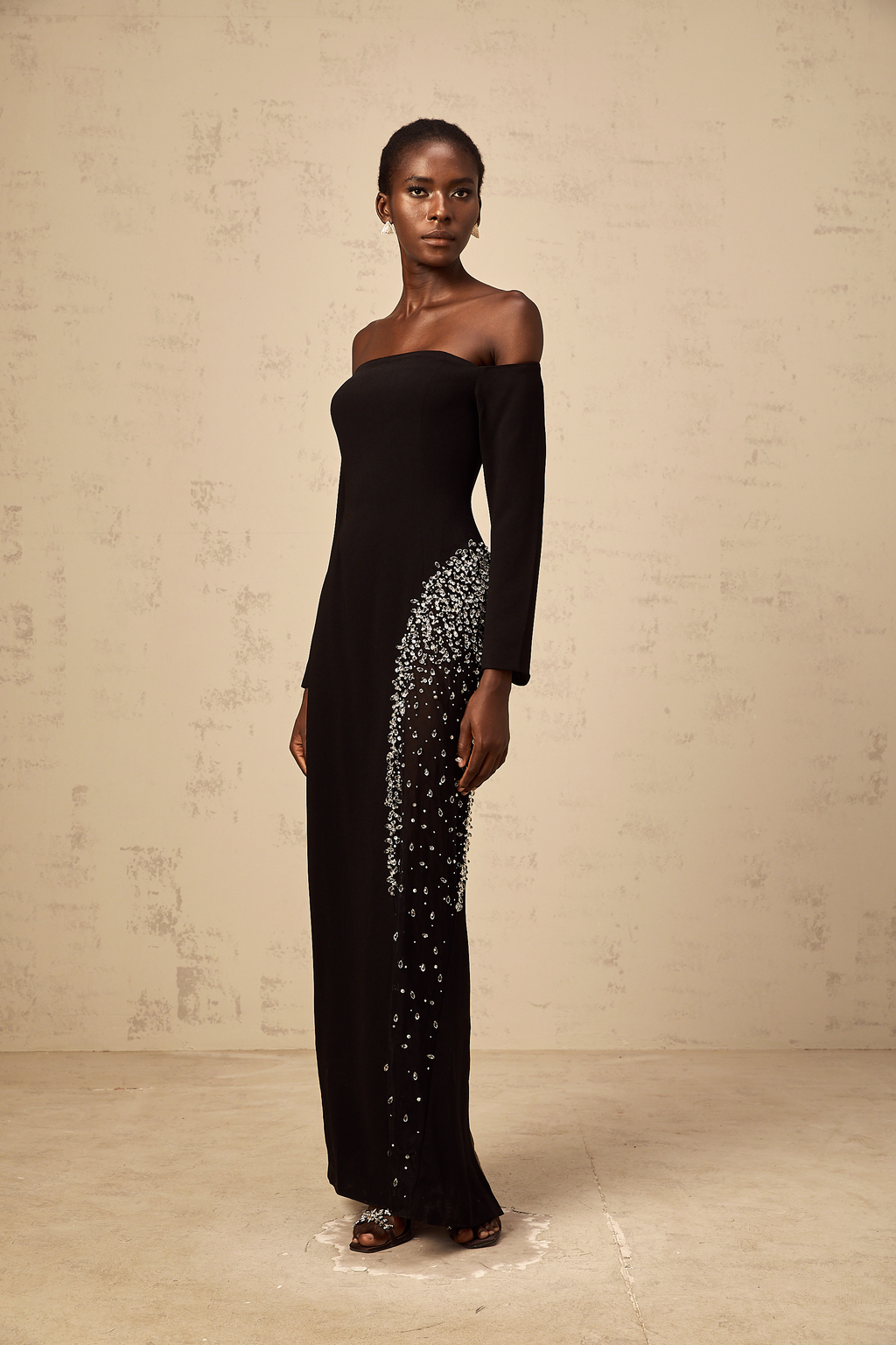 Hyacinthe black mesh-panel embellished maxi dress (Final Sale-US Only)