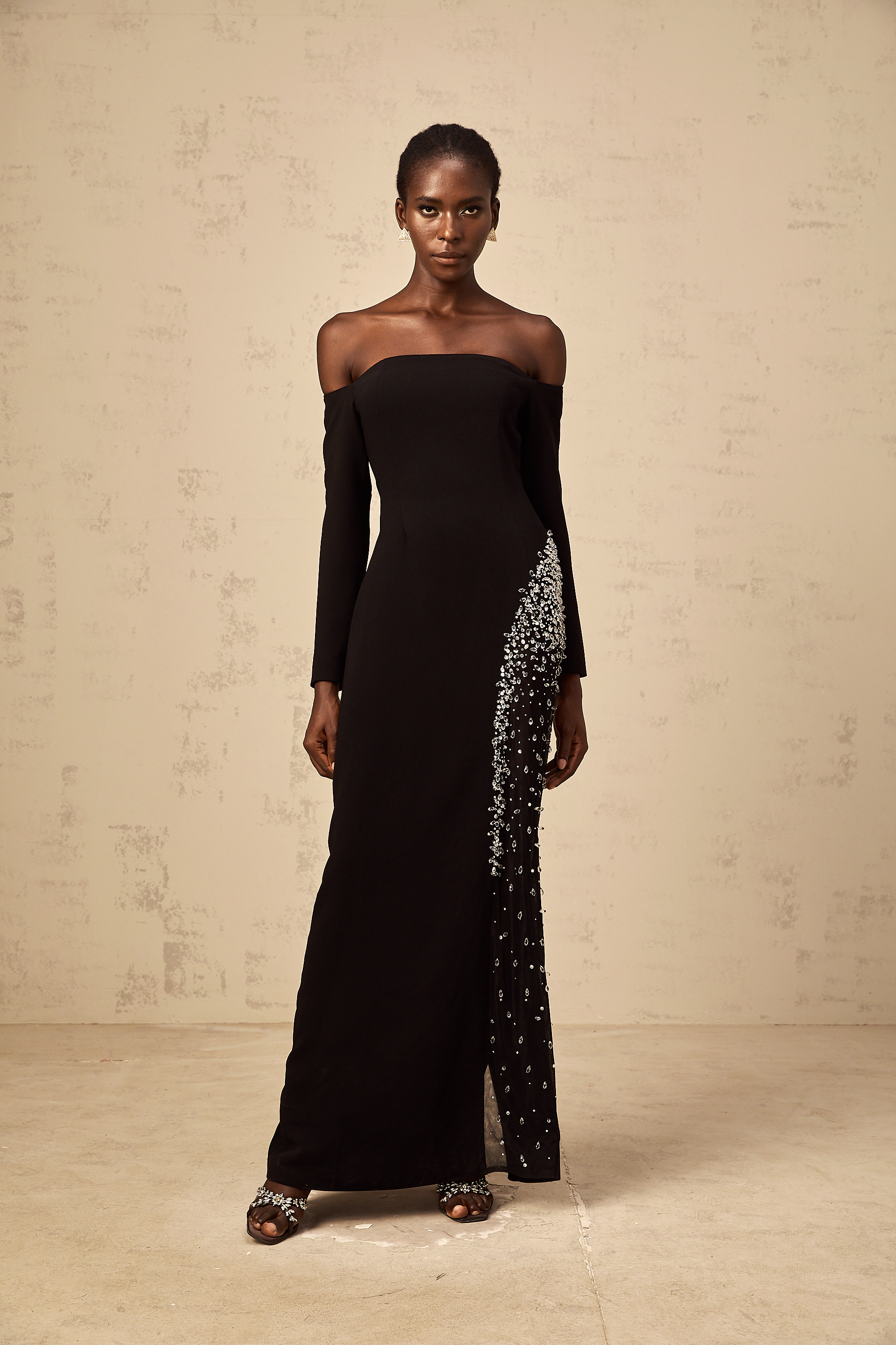Hyacinthe black mesh-panel embellished maxi dress (Final Sale-US Only)