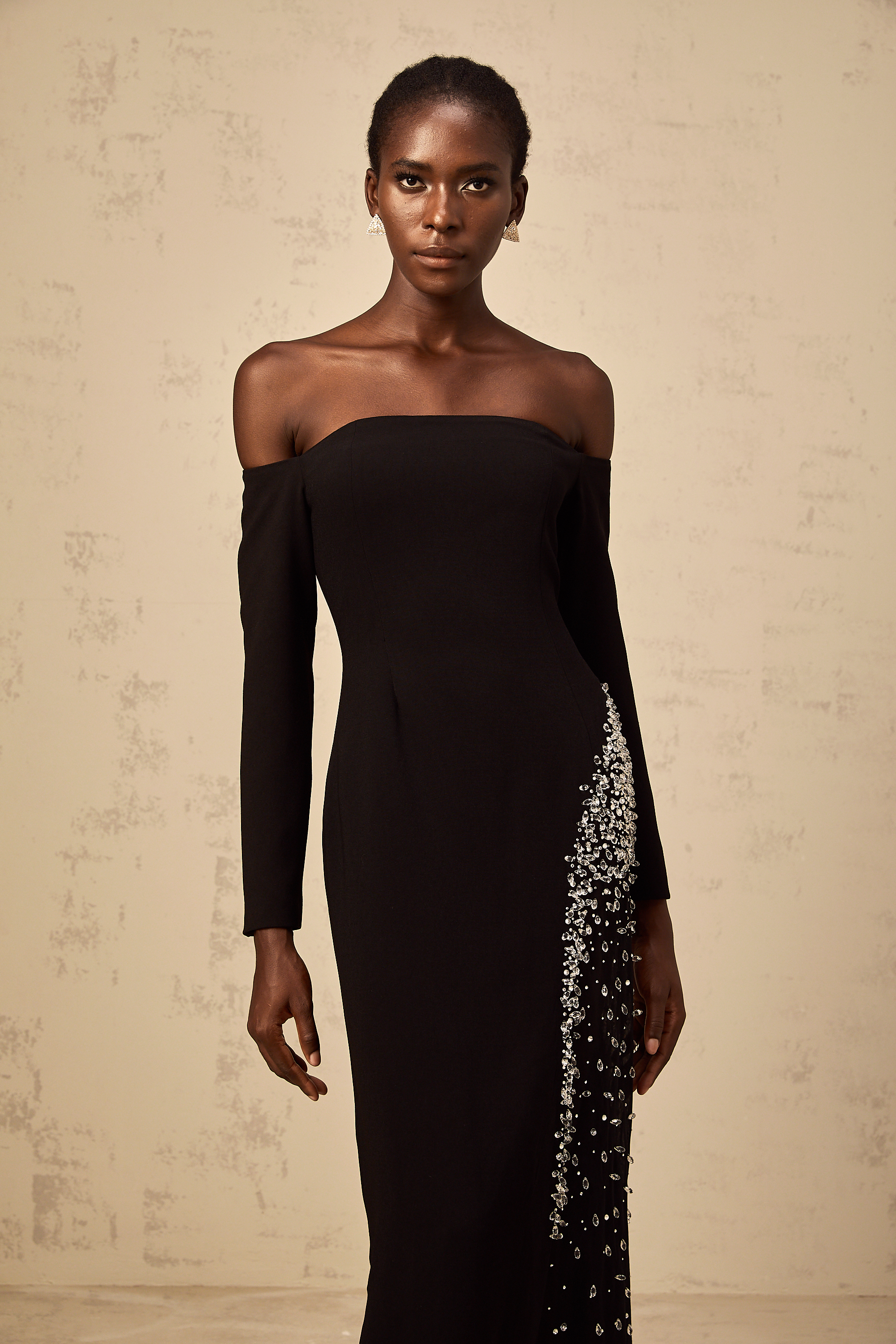 Hyacinthe black mesh-panel embellished maxi dress (Final Sale-US Only)
