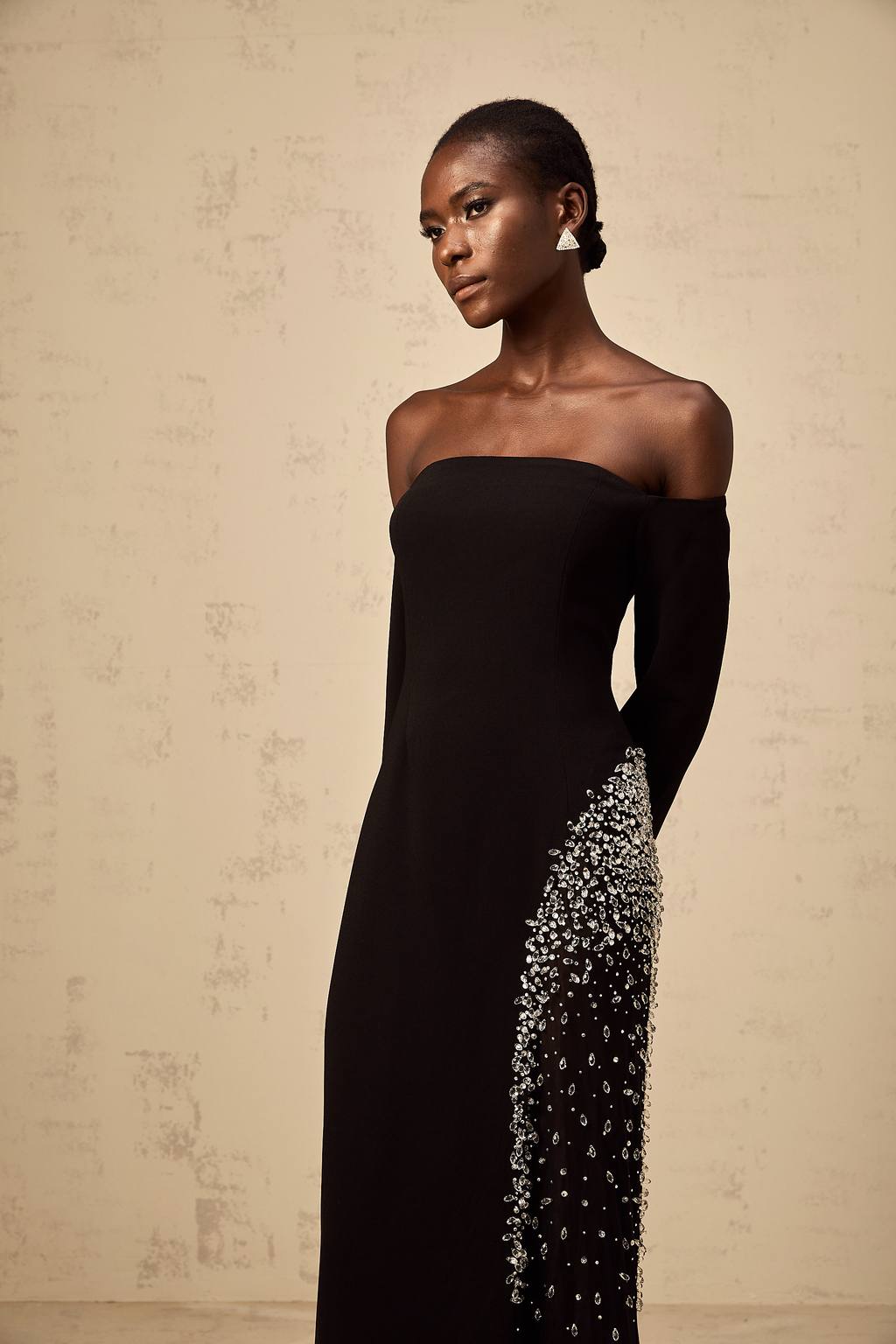 Hyacinthe black mesh-panel embellished maxi dress (Final Sale-US Only)
