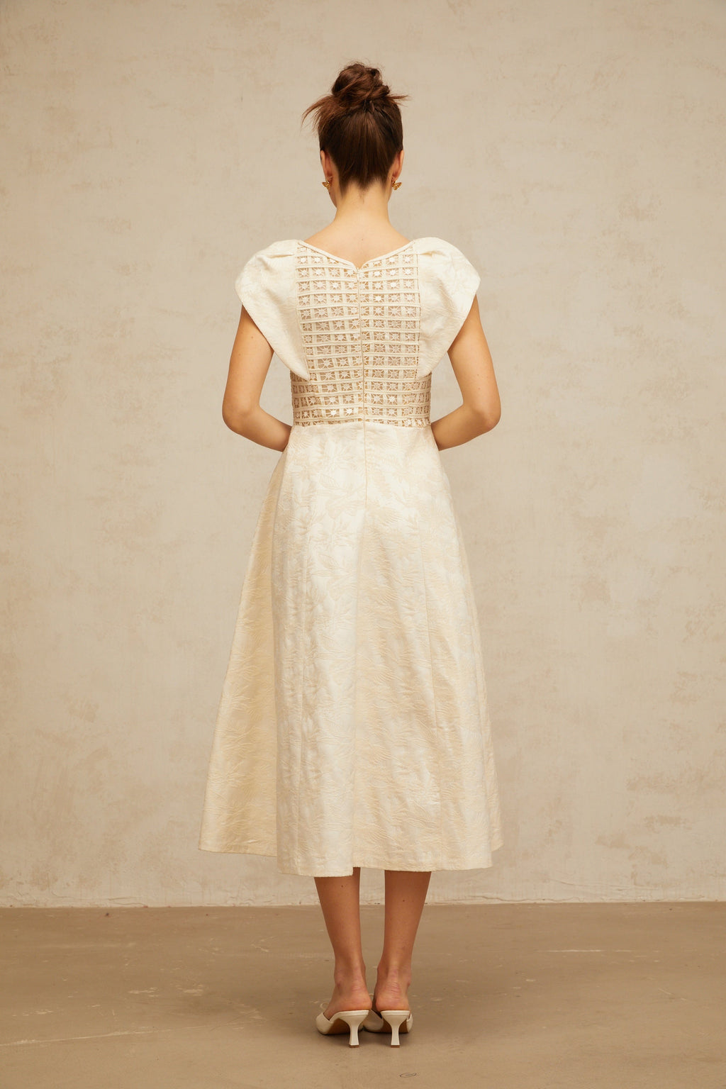 Xenia neutrals floral-embroidered embellished midi dress (Final Sale-US Only)